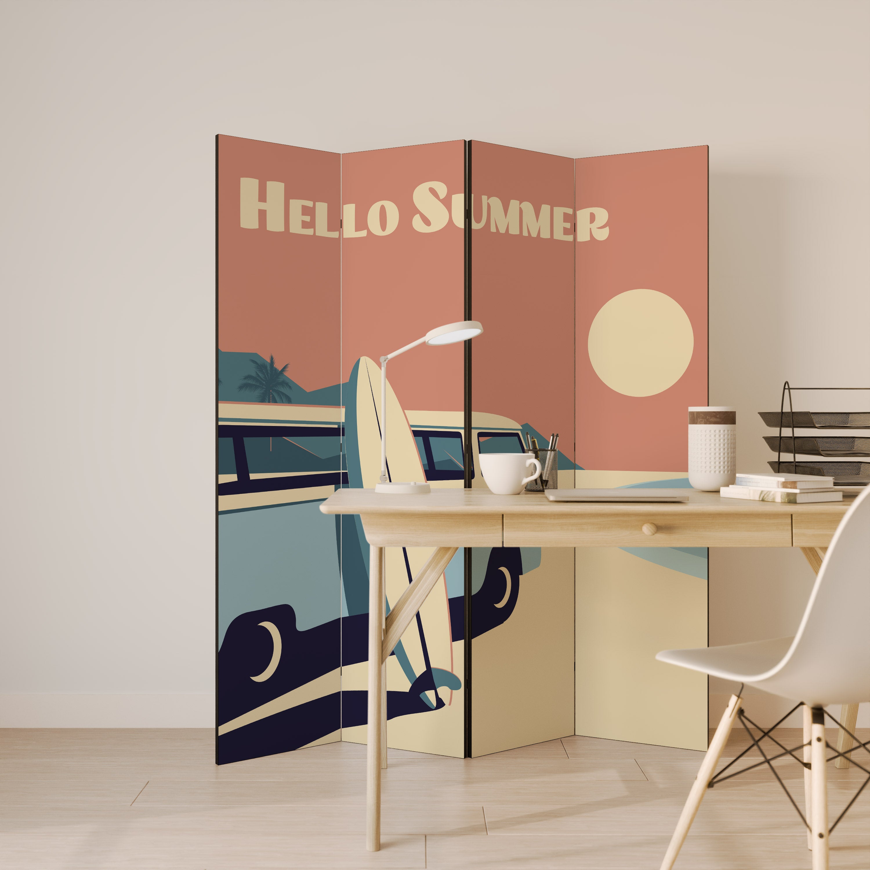 HELLO SUMMER Dekorativ rumsavdelare med 4 paneler
