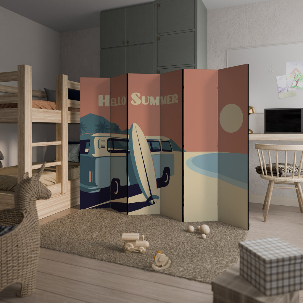 Dekorativ rumsavdelare med 6 paneler HELLO SUMMER