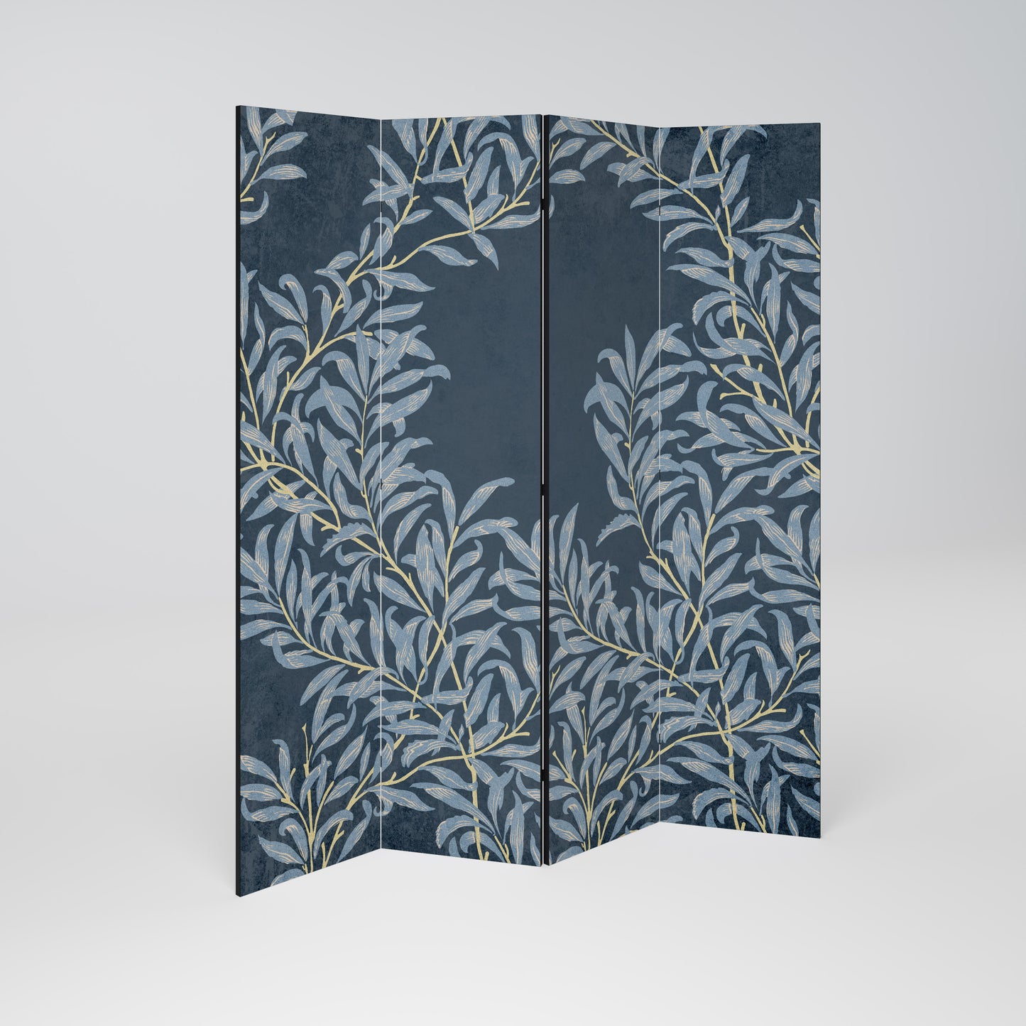 BLUE LEAVES 4-Panel Room Divider