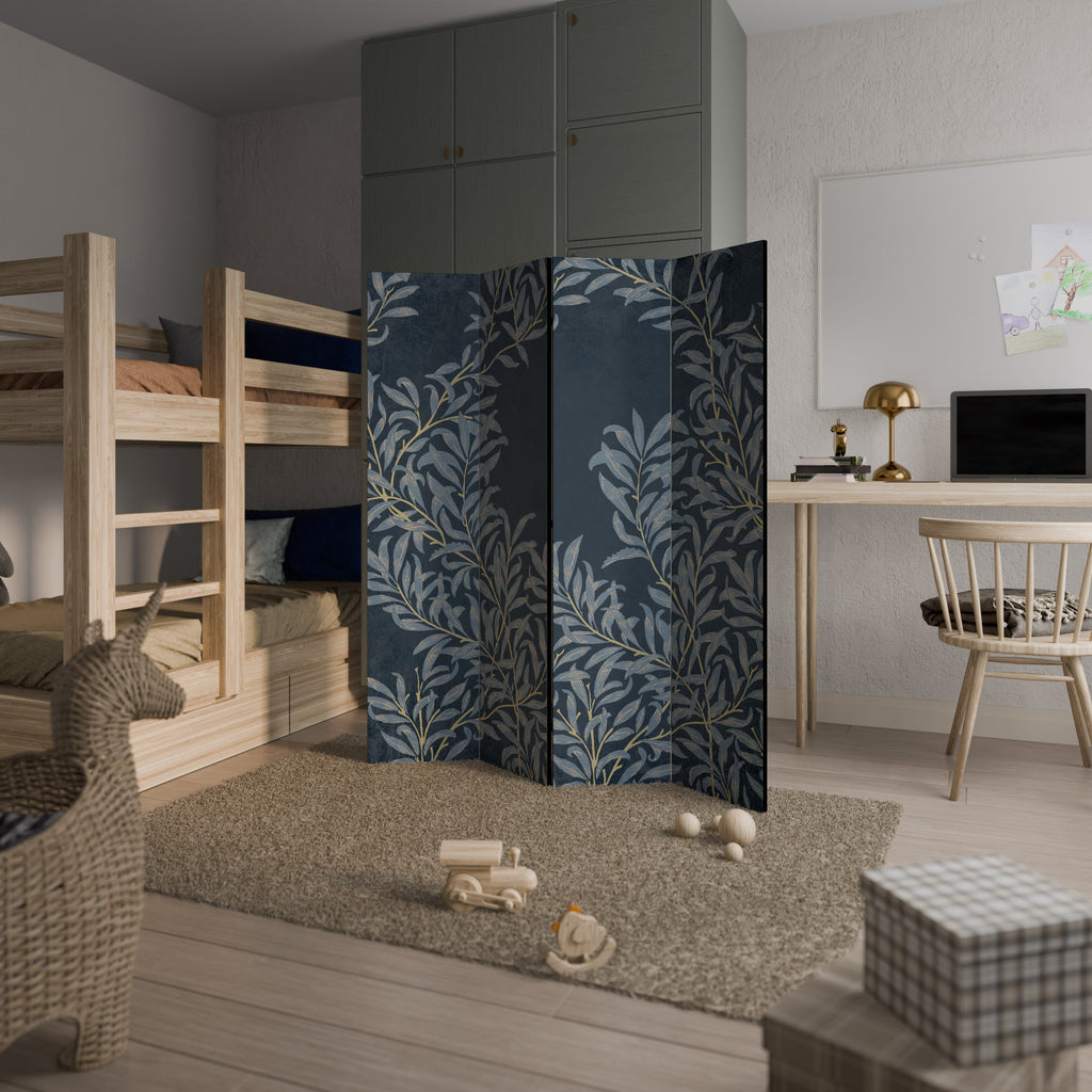 Dekorativ rumsavdelare med 4 paneler i BLUE LEAVES
