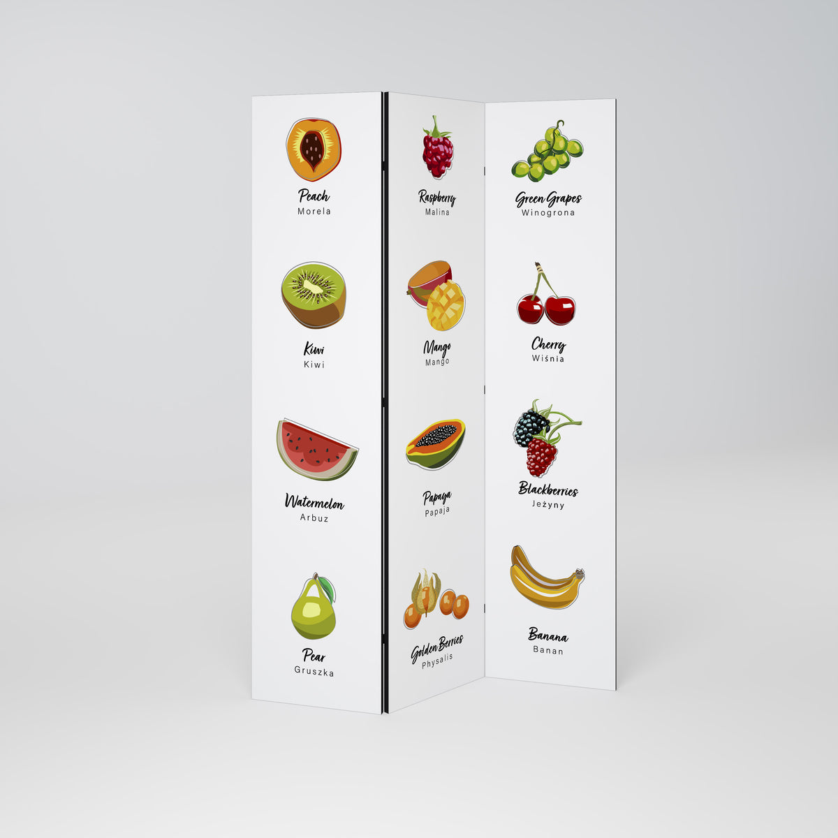 FRUIT LESSON Dekorativ rumsavdelare – 3 paneler