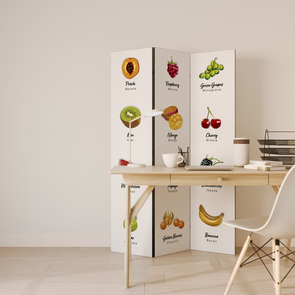 FRUIT LESSON Dekorativ rumsavdelare – 3 paneler