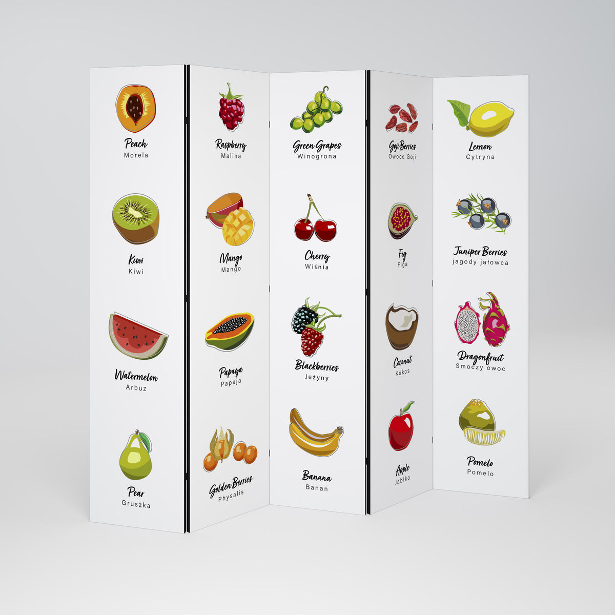 FRUIT LESSON Dekorativ rumsavdelare – 5 paneler