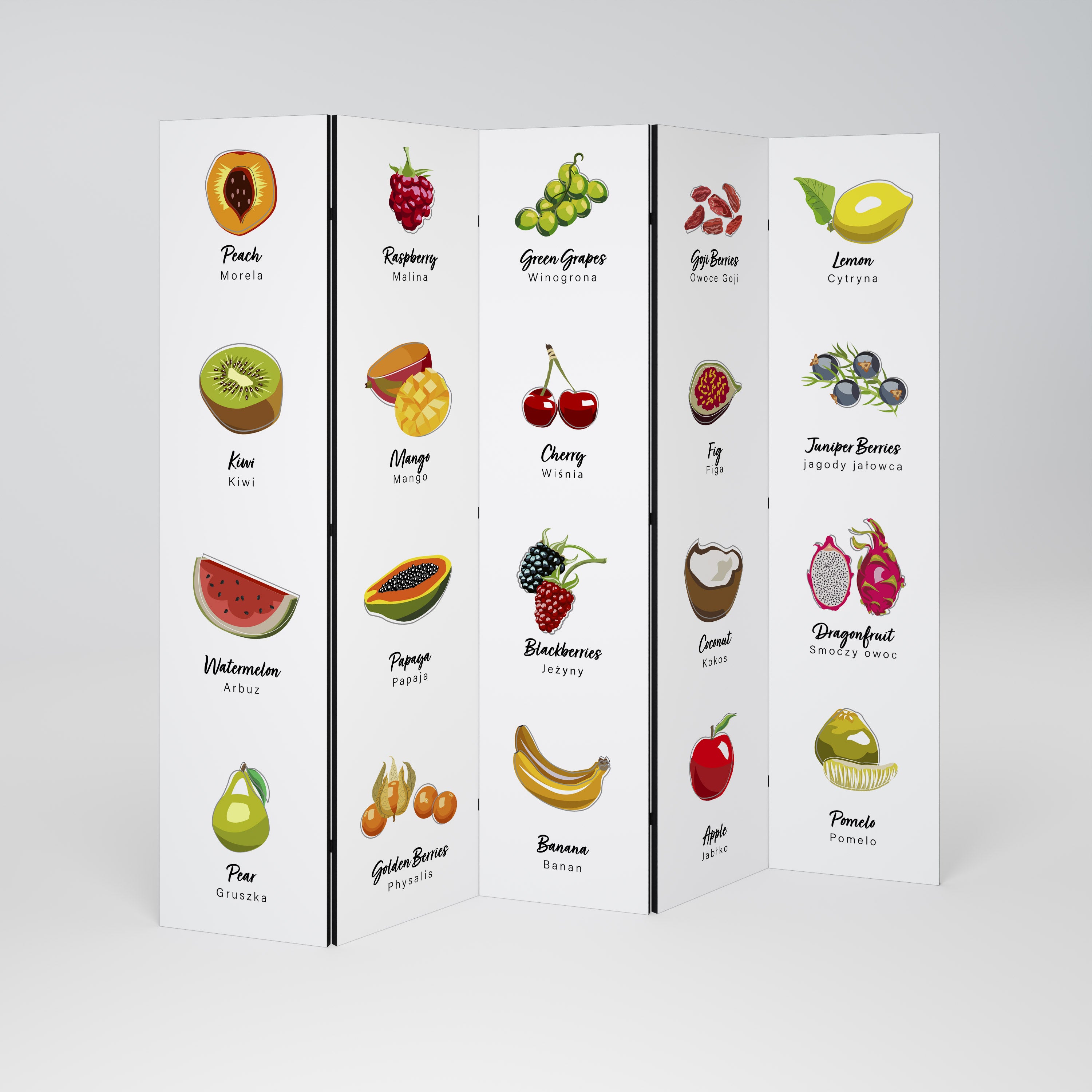 FRUIT LESSON Dekorativ rumsavdelare – 5 paneler