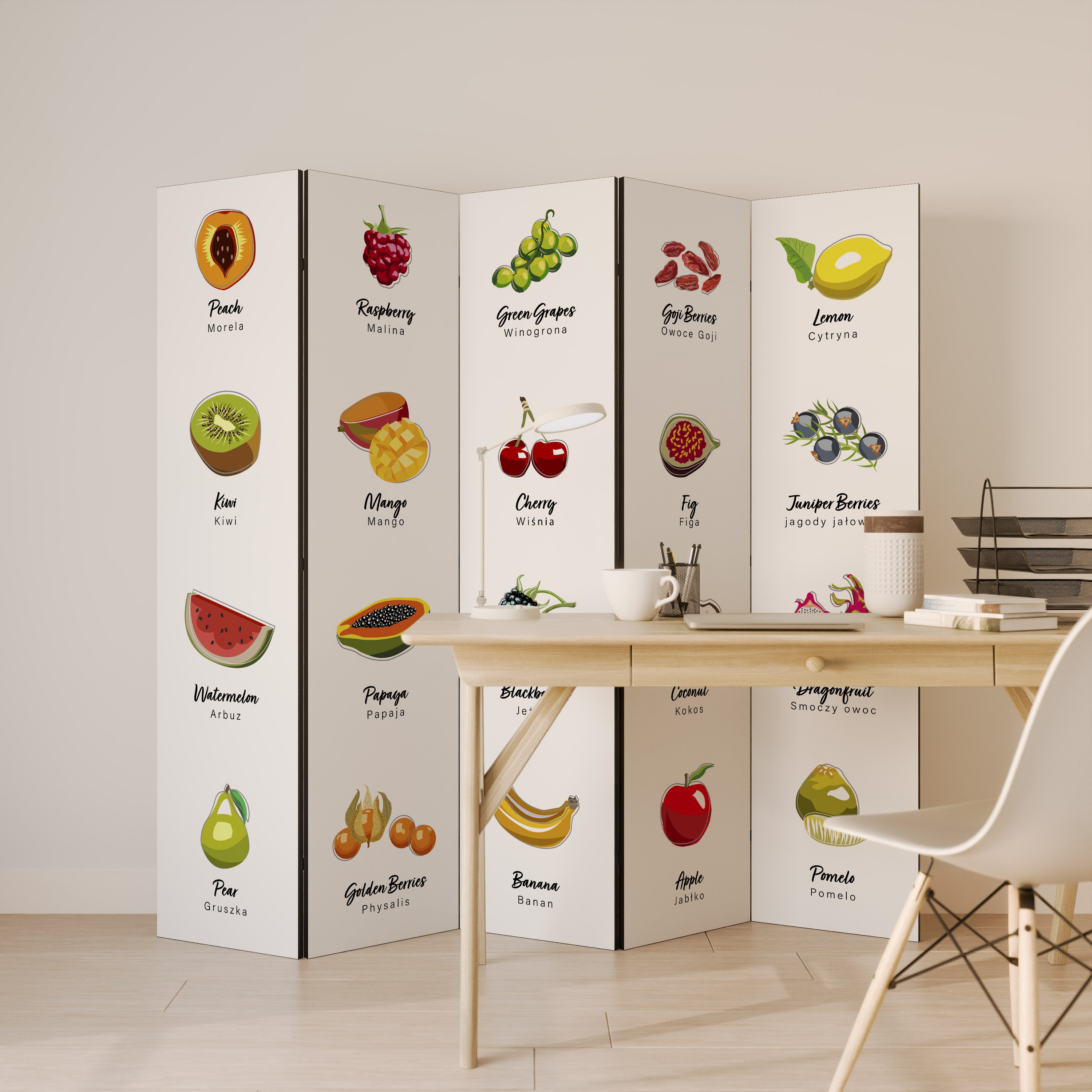FRUIT LESSON Dekorativ rumsavdelare – 5 paneler