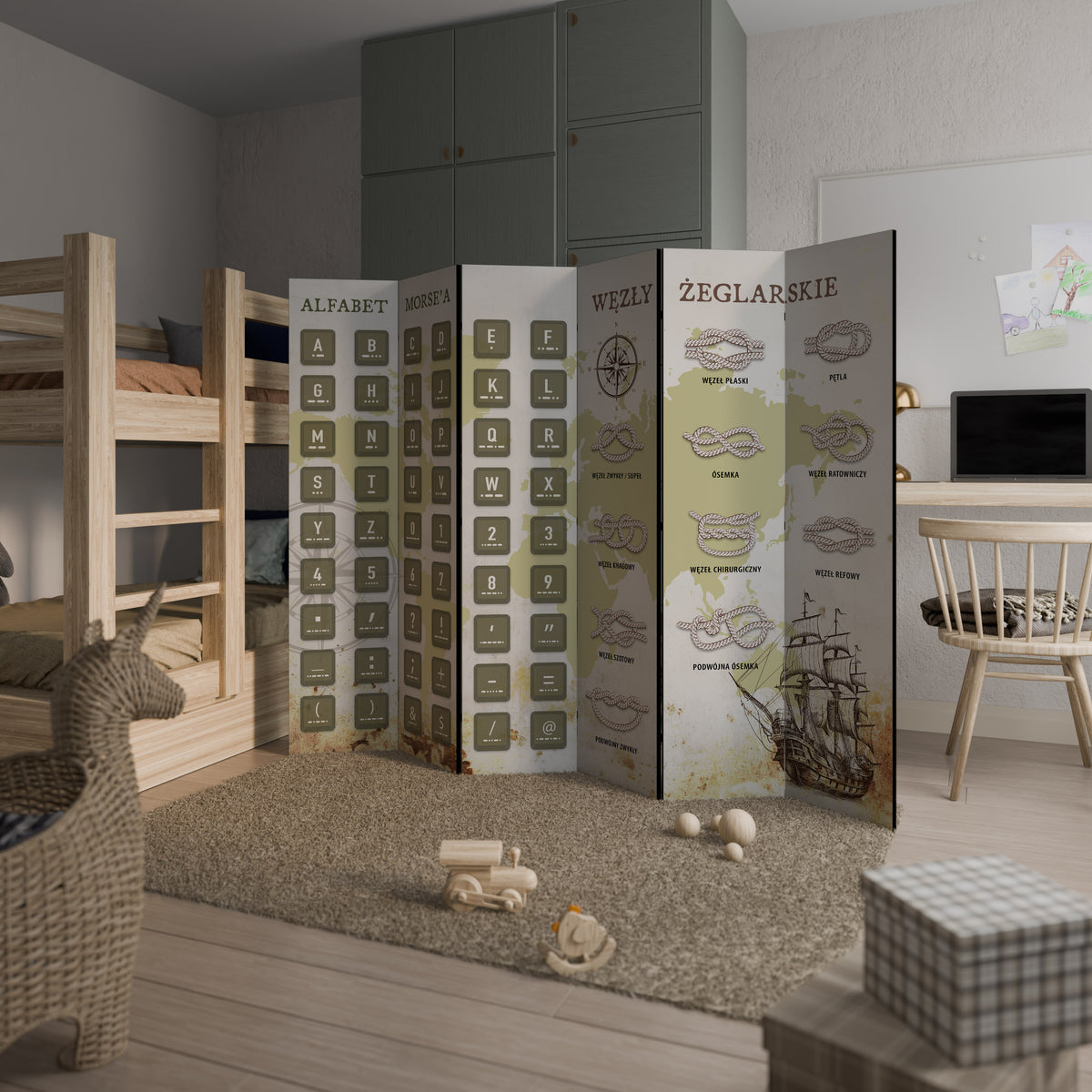 MORSE AND KNOTS 6-Panel Room Divider