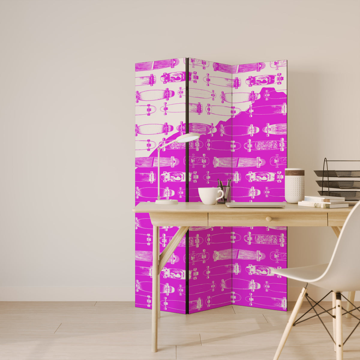 SKATEBOARD MAGENTA Dekorativ rumsavdelare – 3 paneler