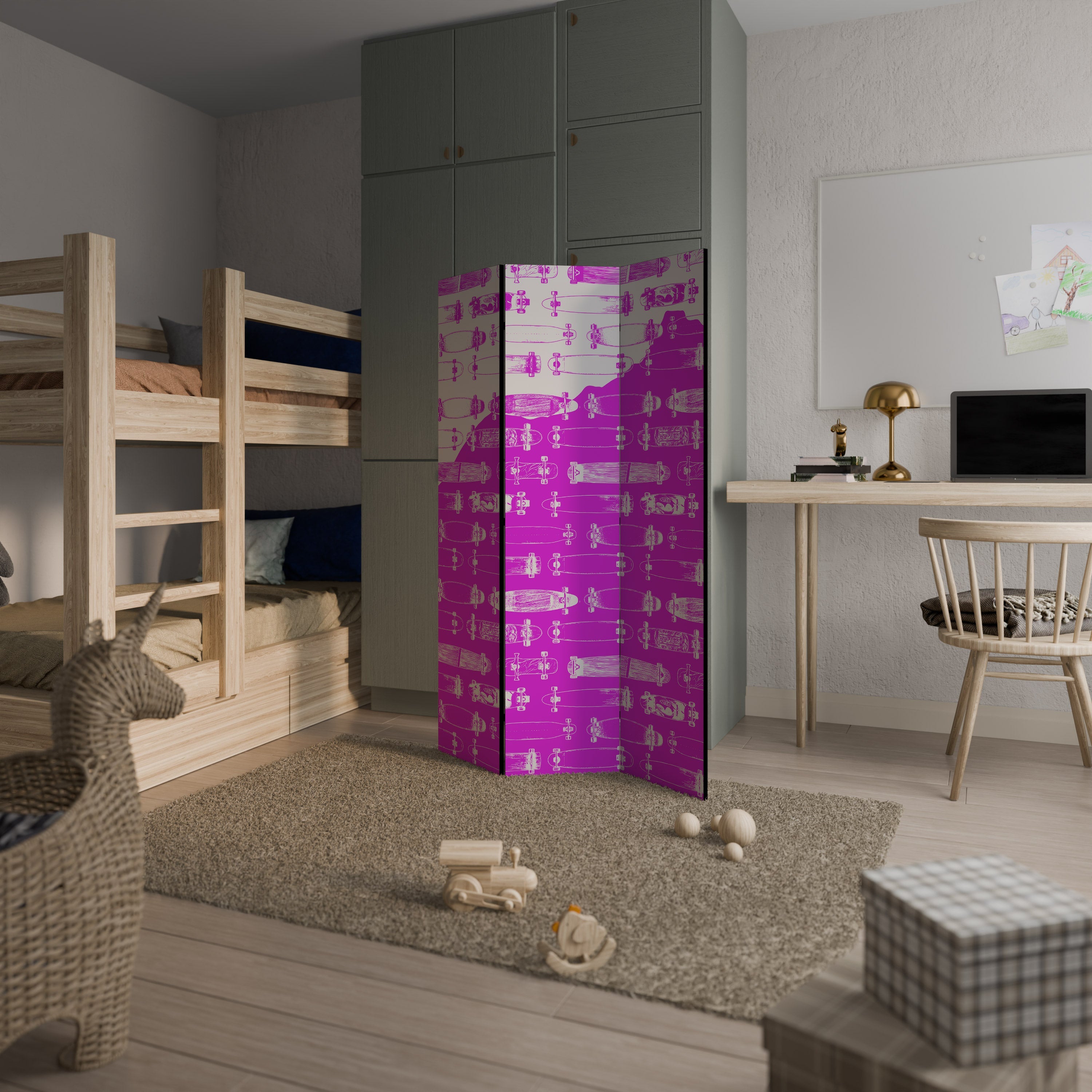 SKATEBOARD MAGENTA Dekorativ rumsavdelare med 3 paneler