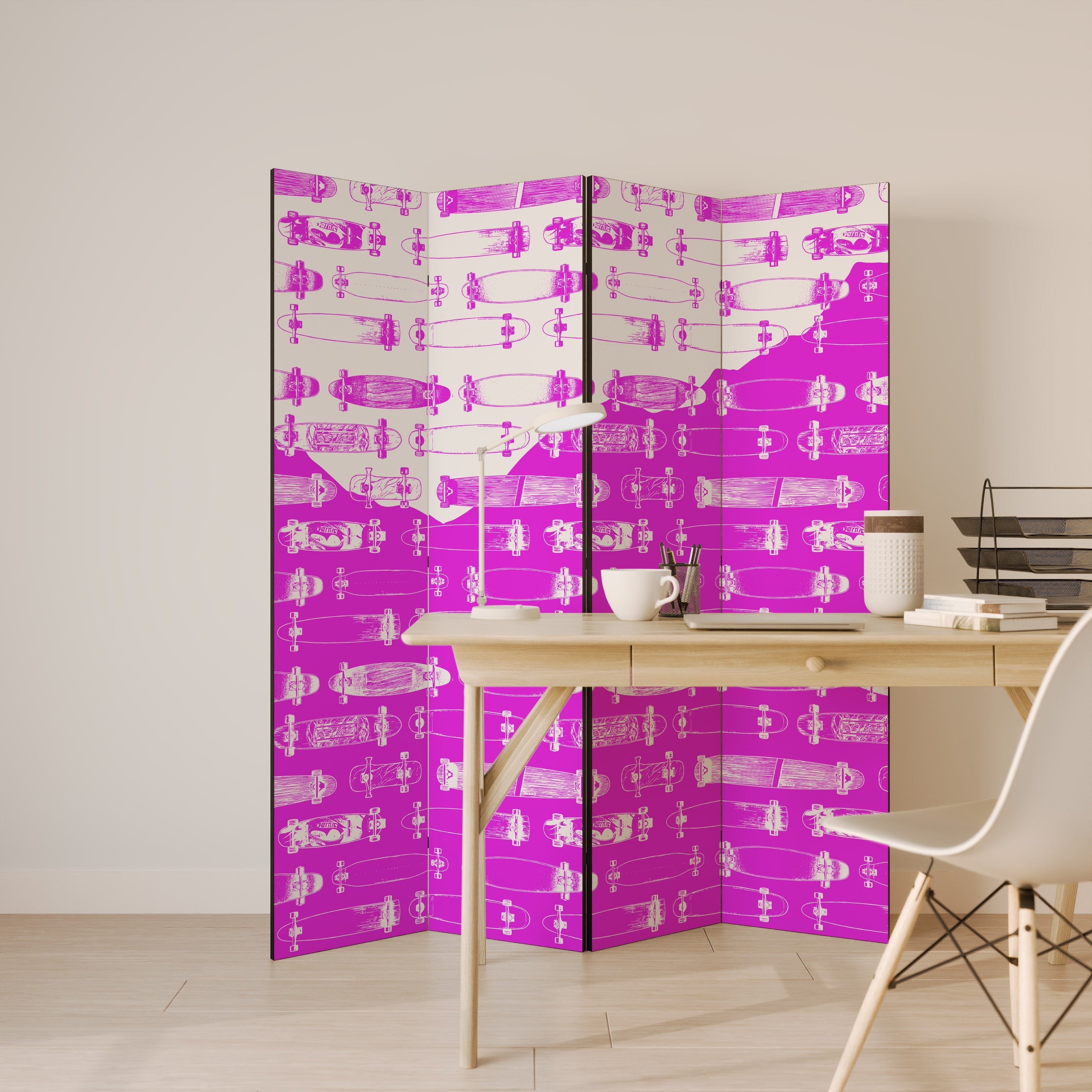 SKATEBOARD MAGENTA Dekorativ rumsavdelare med 4 paneler