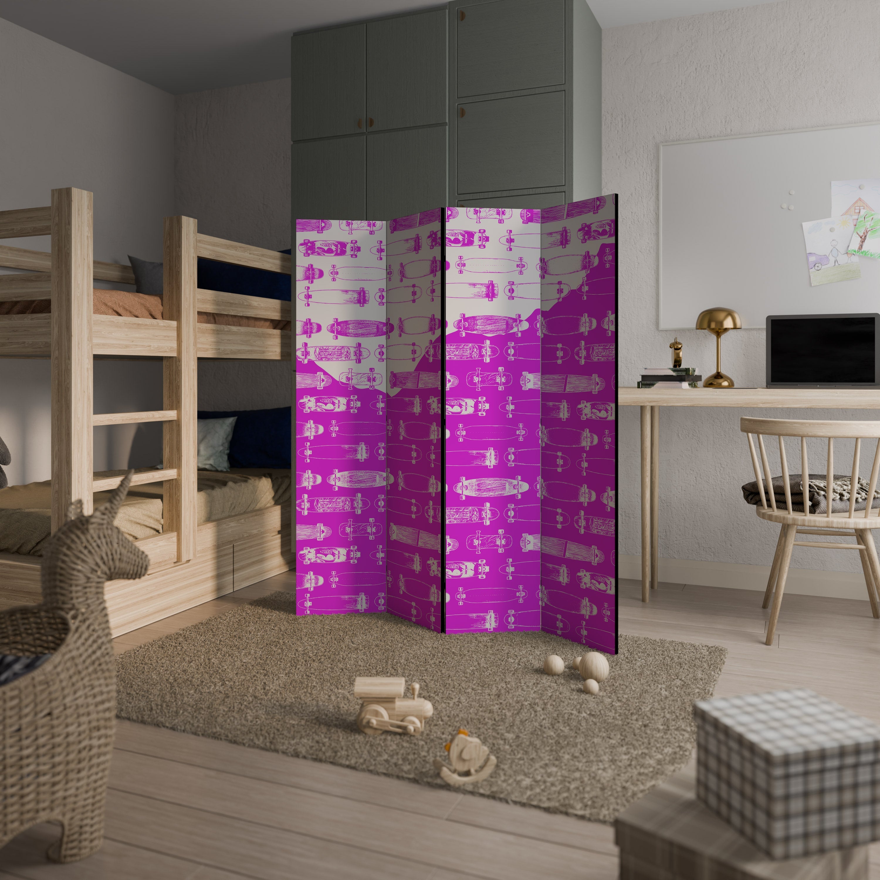 SKATEBOARD MAGENTA Dekorativ rumsavdelare med 4 paneler