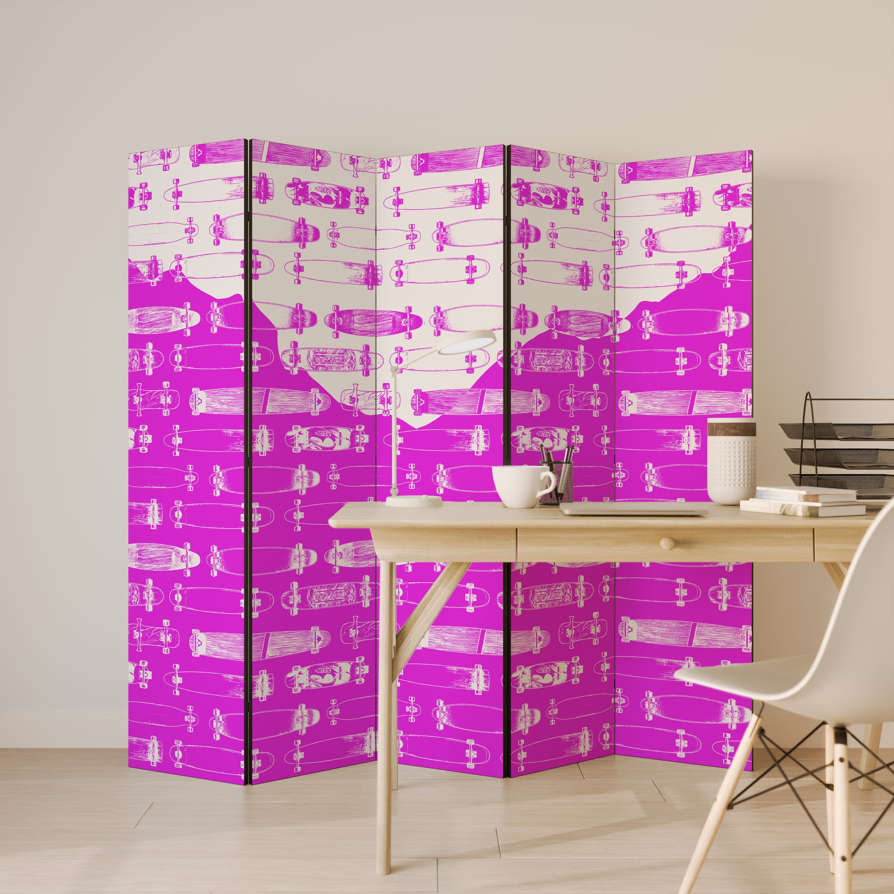 SKATEBOARD MAGENTA Dekorativ rumsavdelare – 5 paneler