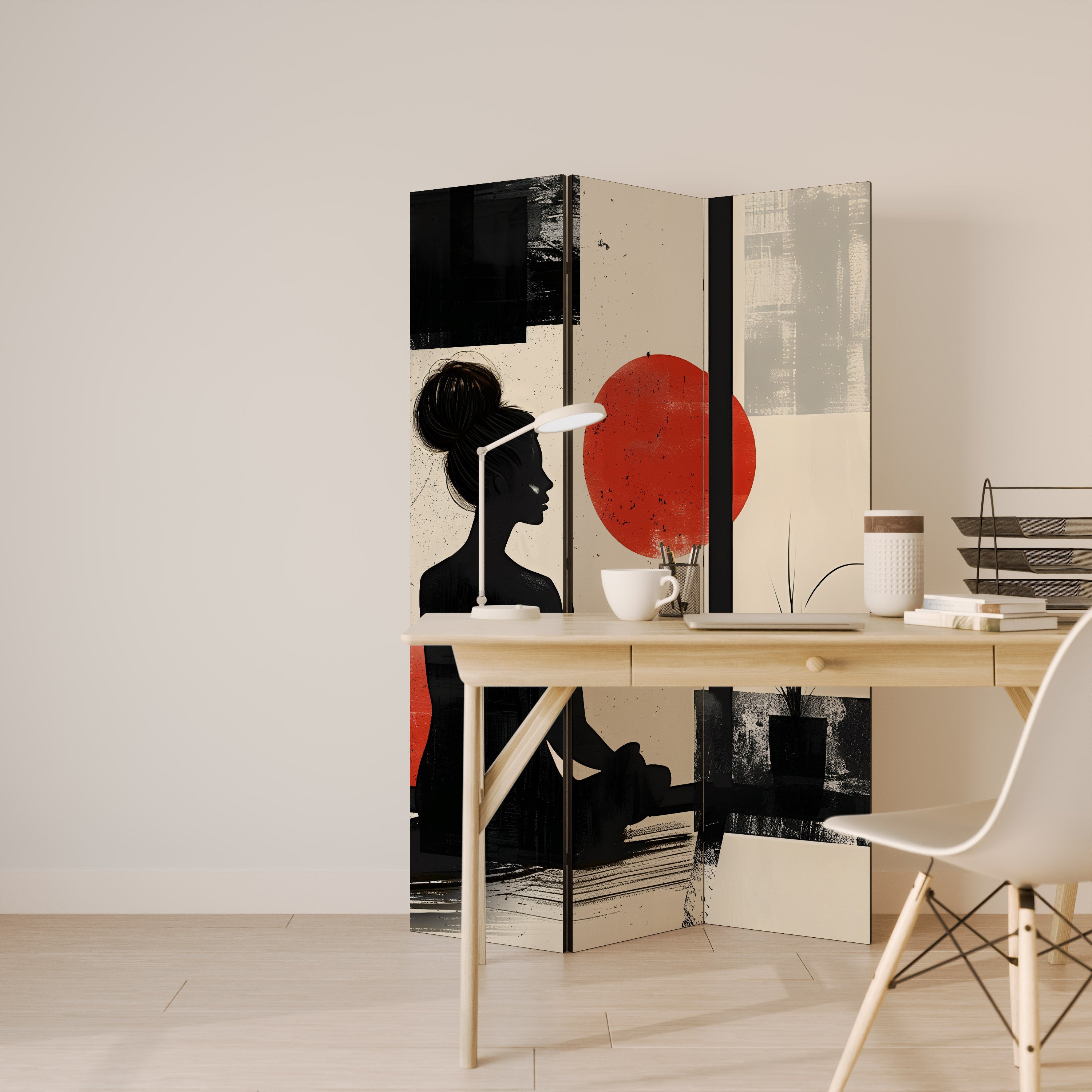 Dekorativ rumsavdelare med 3 paneler RED SUNSATION