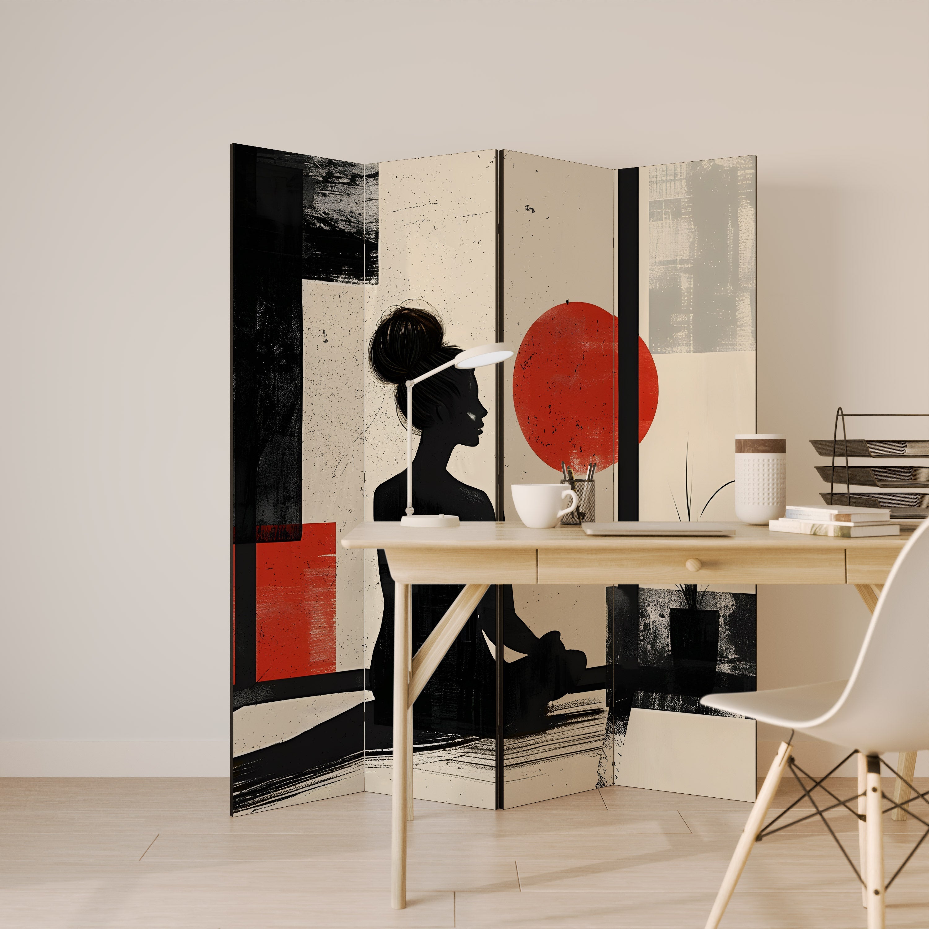 Dekorativ rumsavdelare med 4 paneler RED SUNSATION