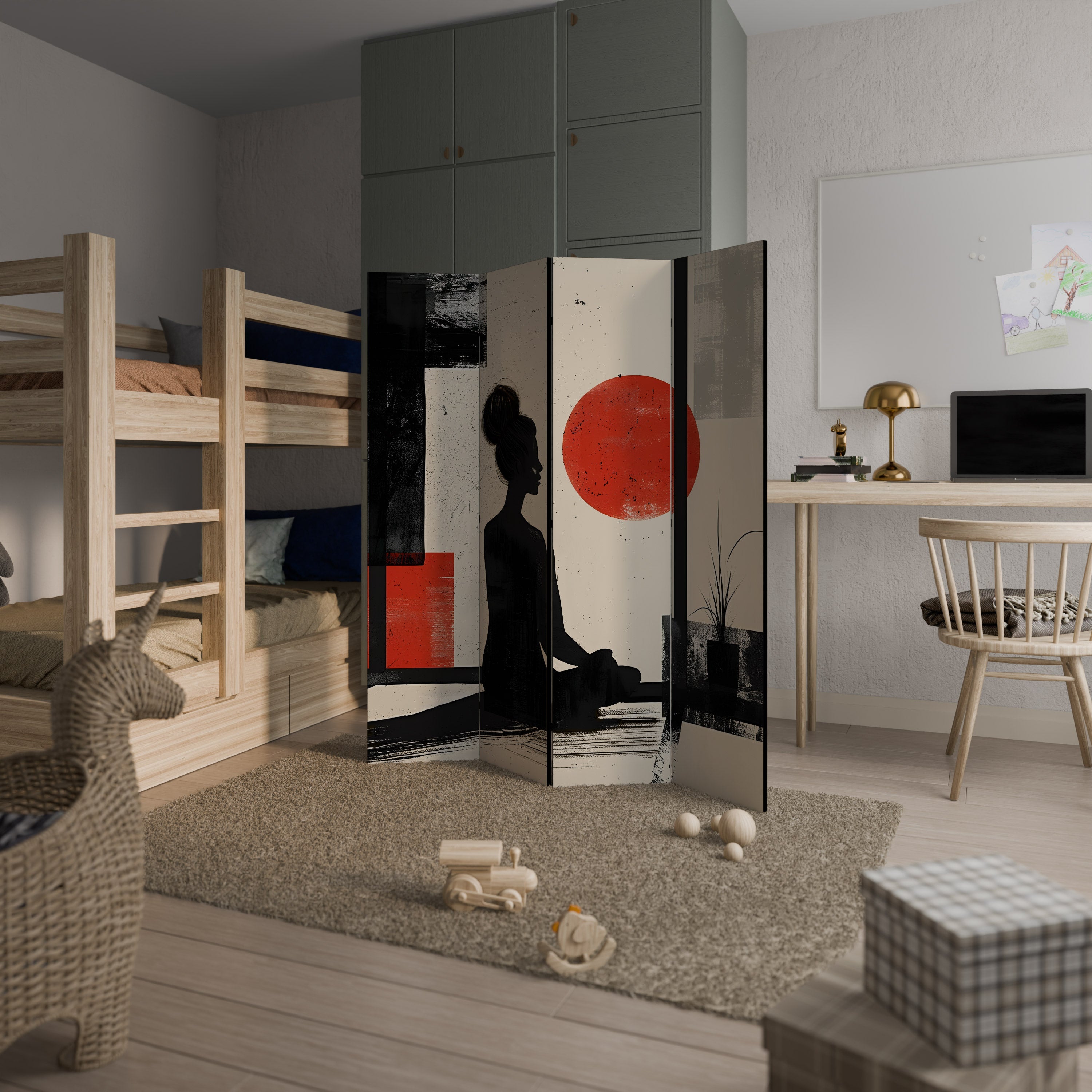 Dekorativ rumsavdelare med 4 paneler RED SUNSATION