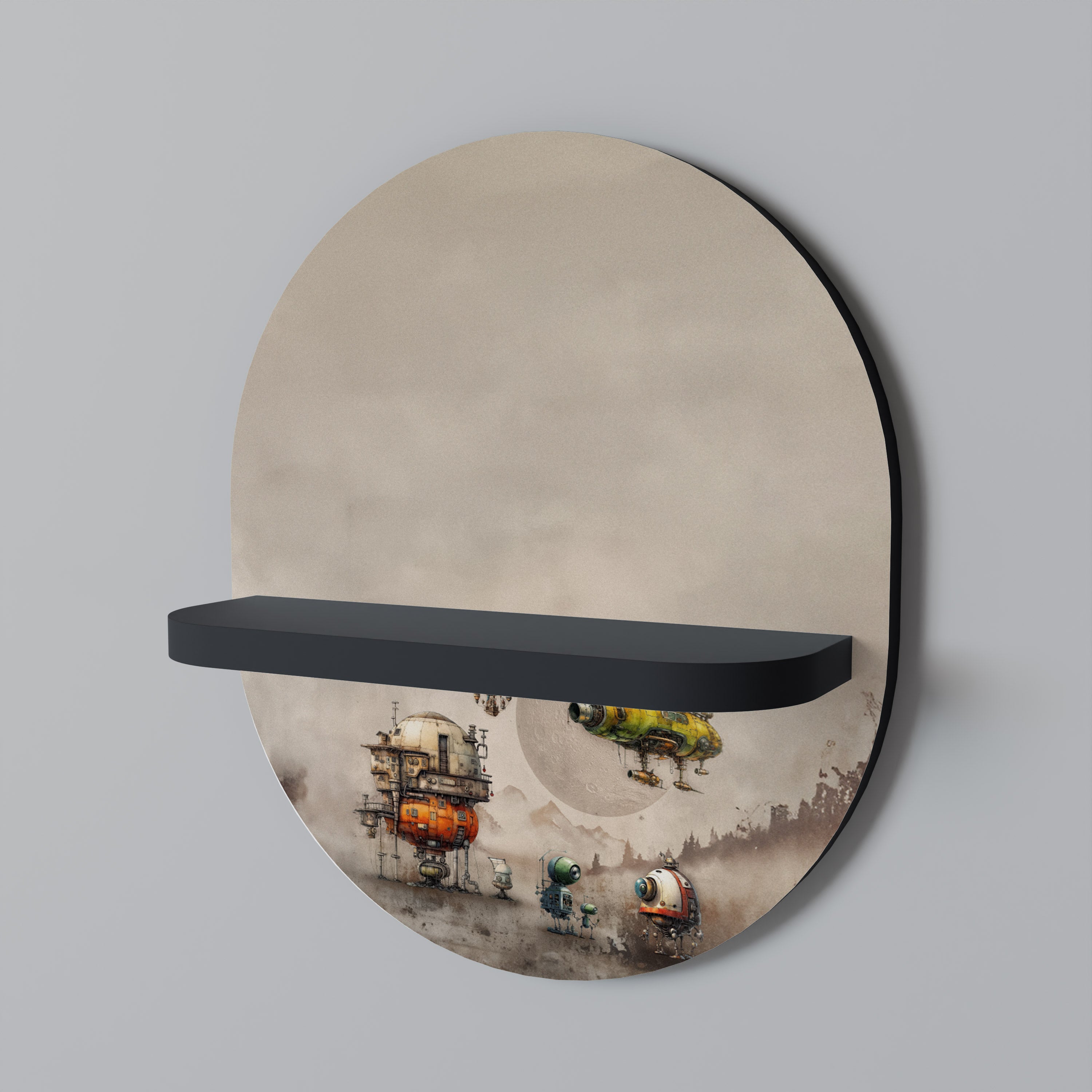MACHINARIUMMASKINER Oval konsthylla i svart finish