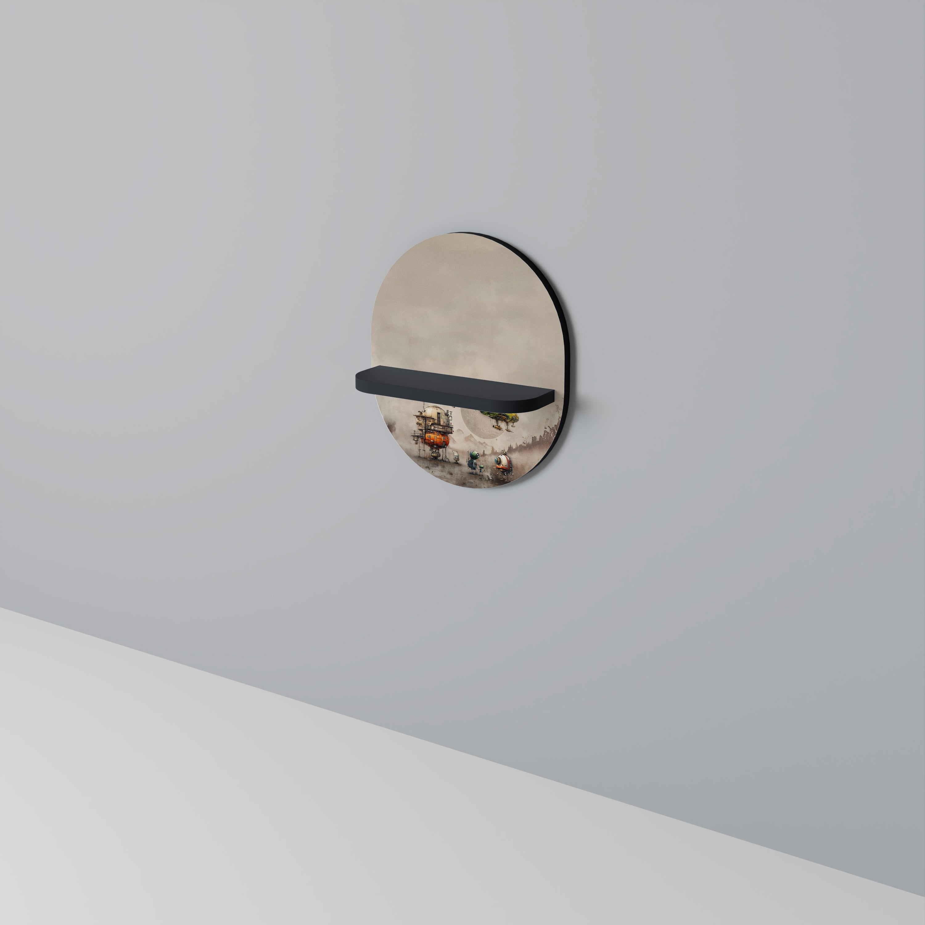 MACHINARIUMMASKINER Oval konsthylla i svart finish