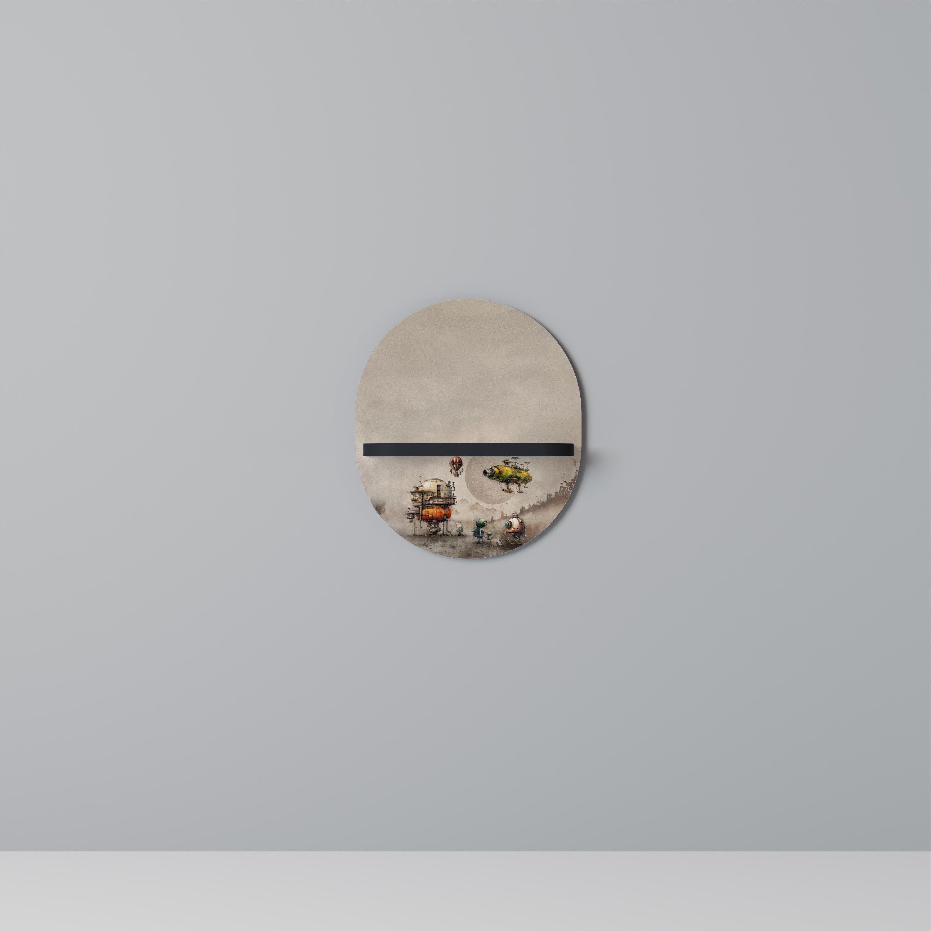 MACHINARIUMMASKINER Oval konsthylla i svart finish