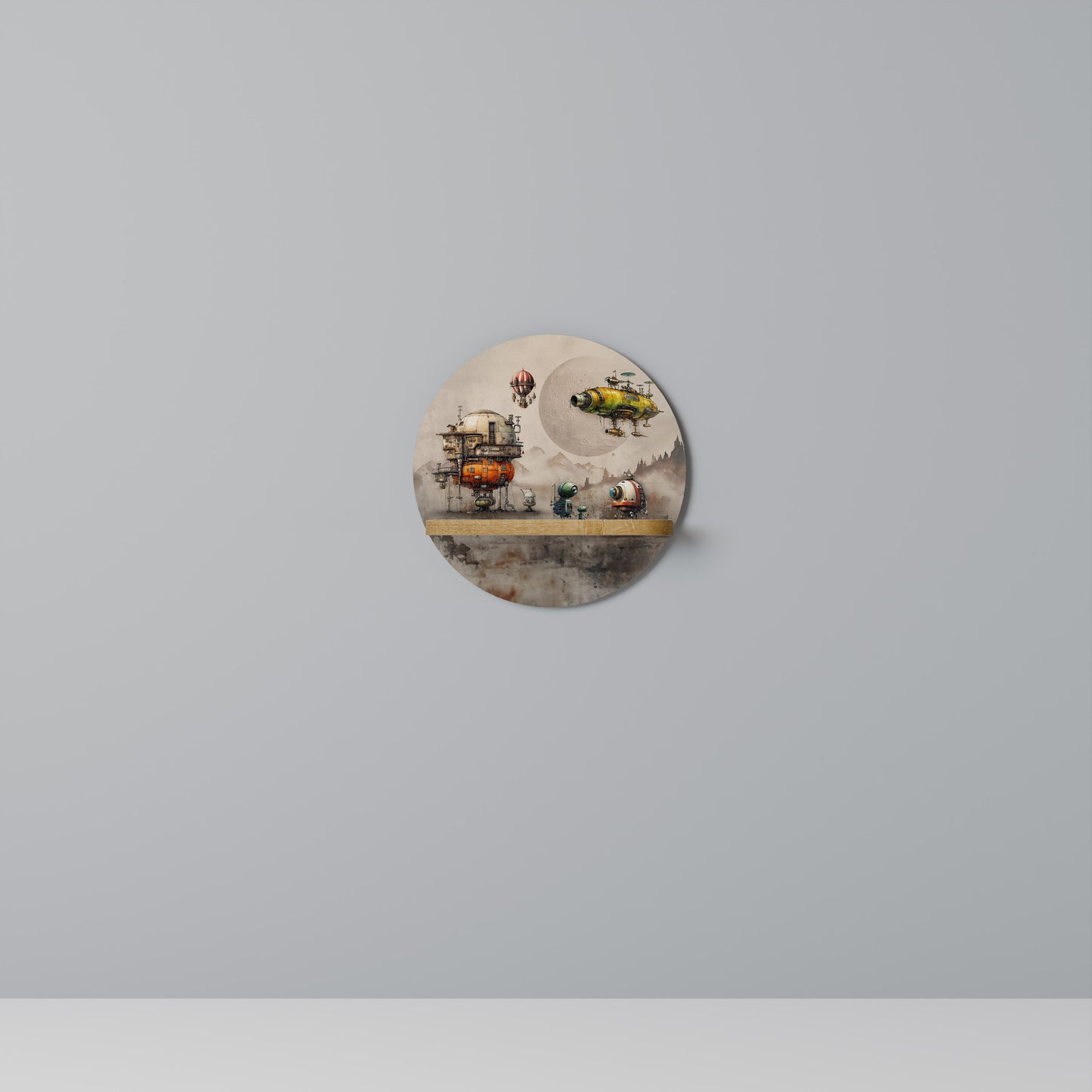 MACHINARIUM MACHINES Round Art Shelf In Oak Effect