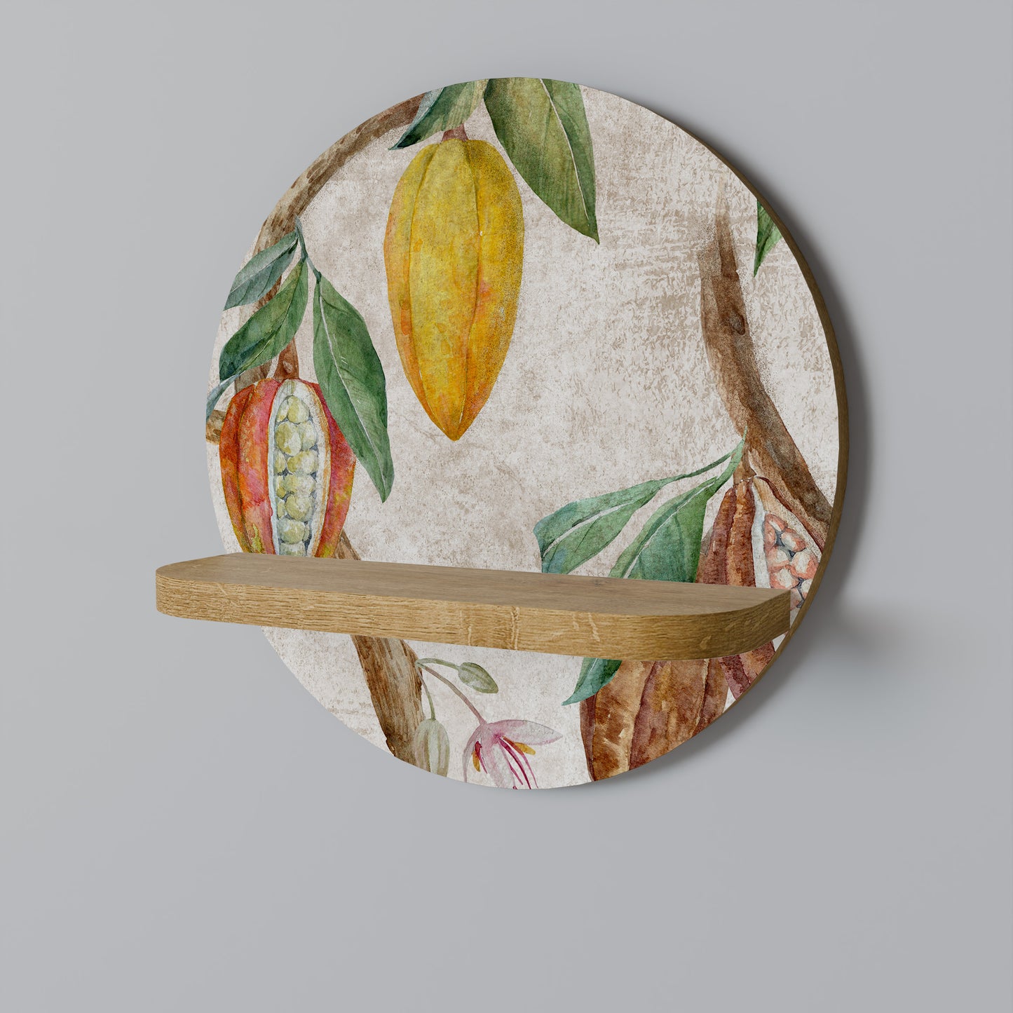COCOA FRUITS Round Art Shelf In Oak Effect