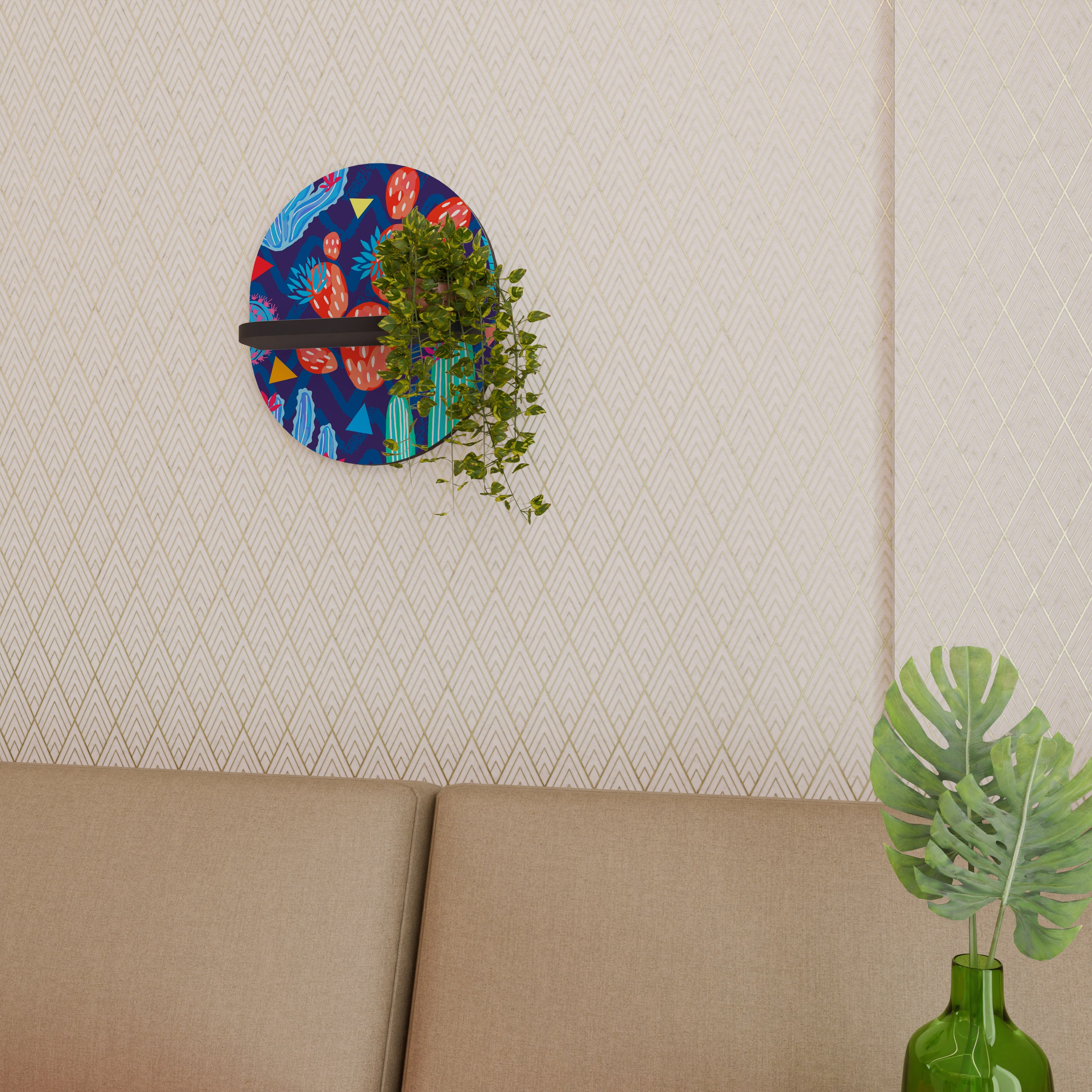CACTUS VIBES Oval konsthylla i svart finish