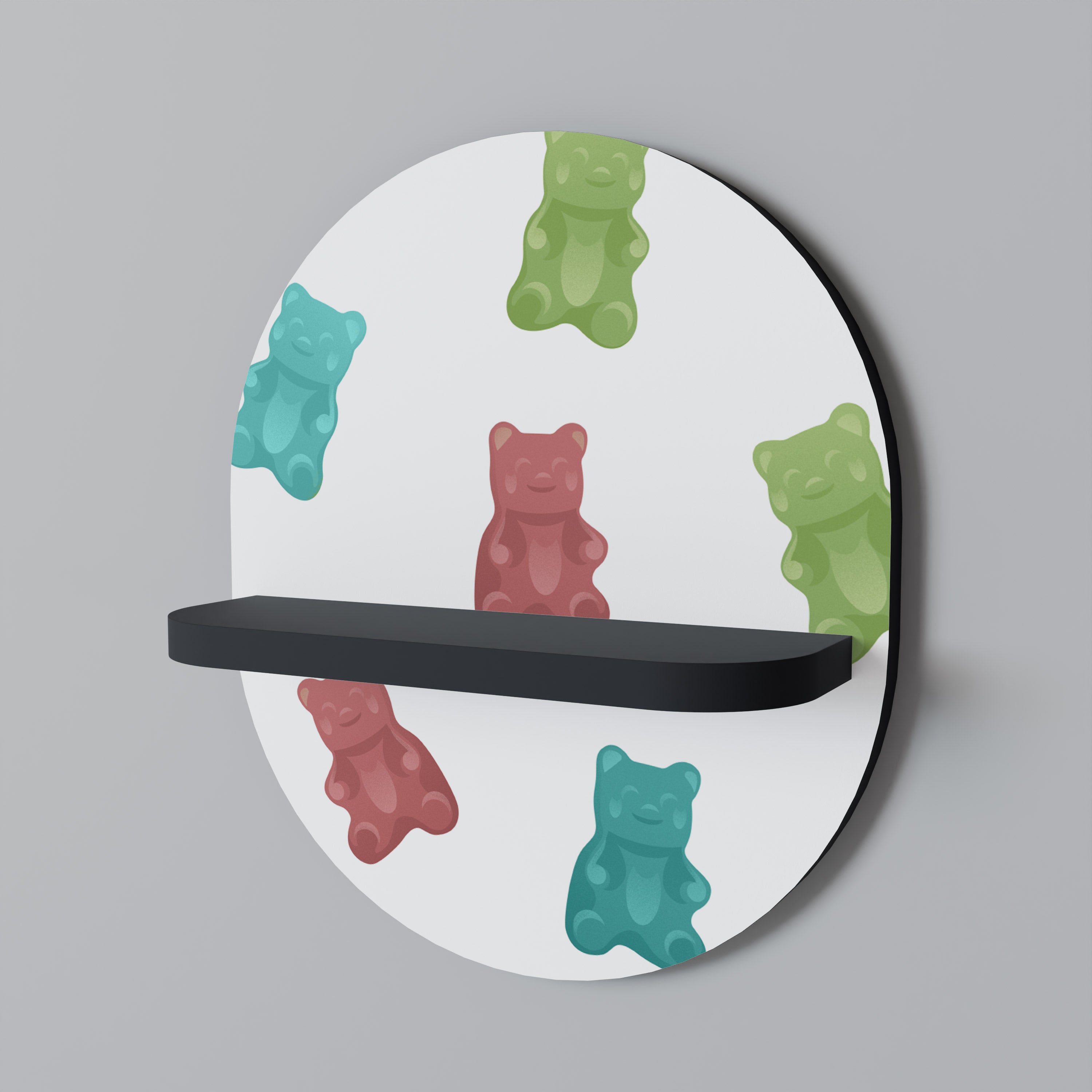 GUMMY BEARS Oval konsthylla i svart finish