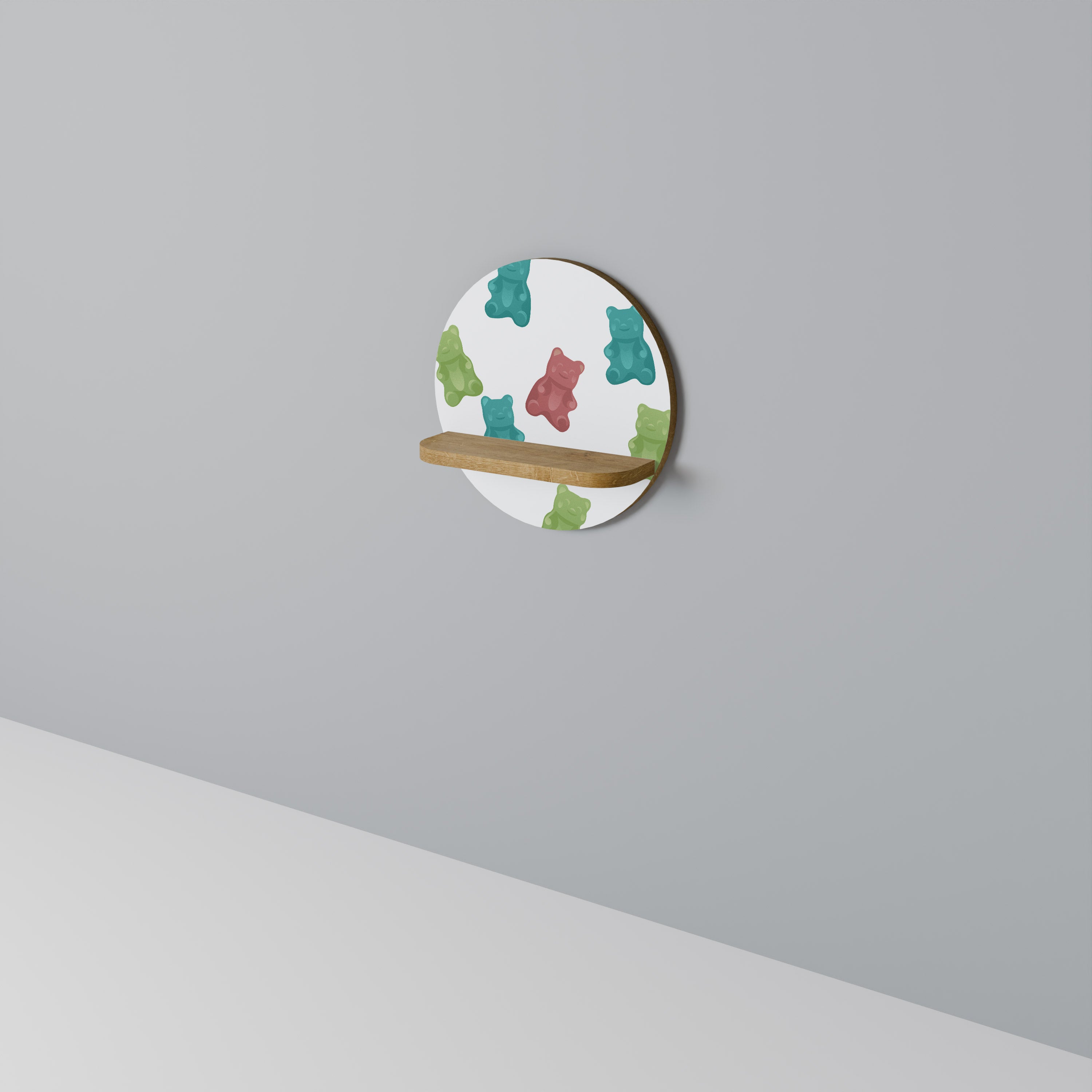 GUMMY BEARS Rund Konsthylla I Ekeffekt