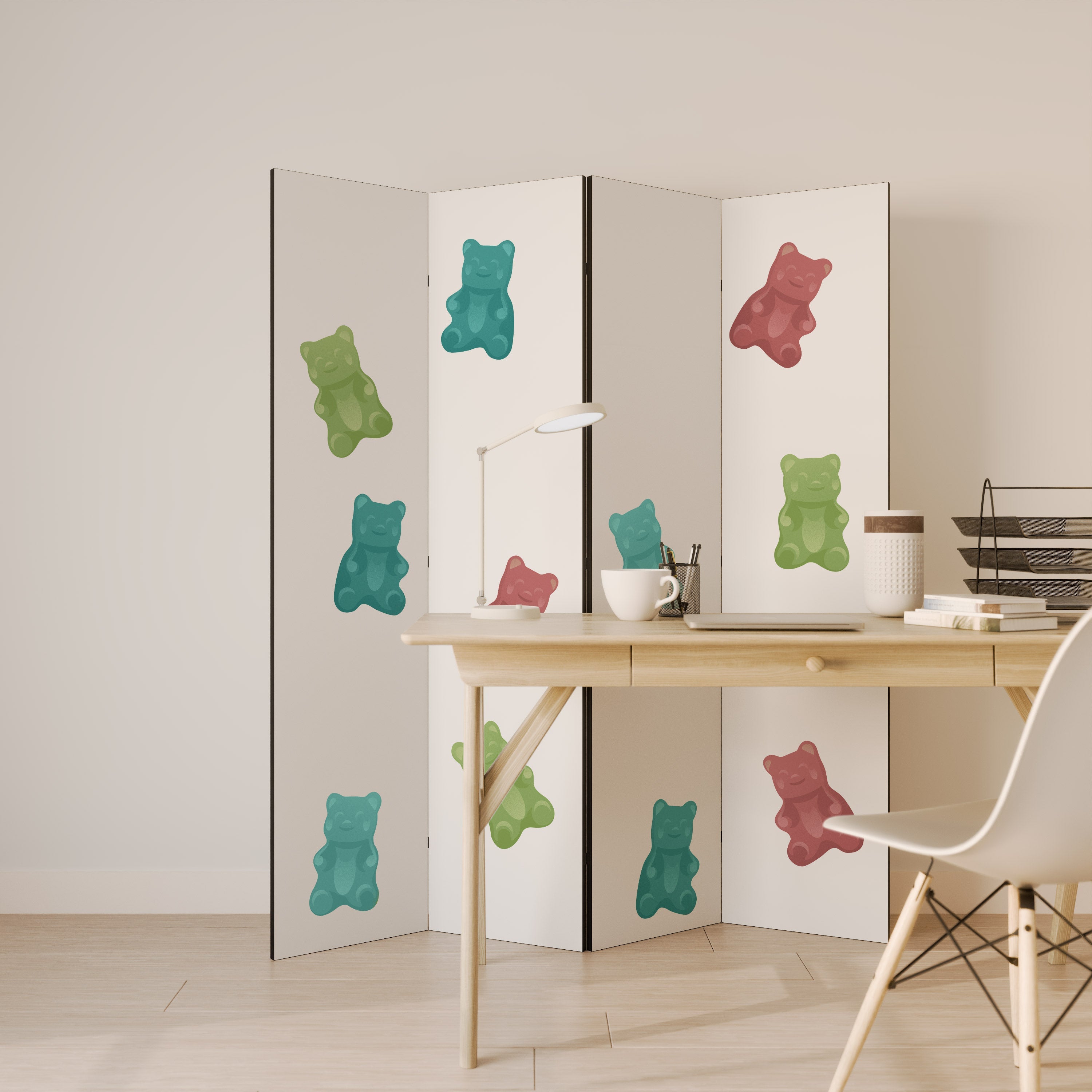 Dekorativ rumsavdelare med 4 paneler GUMMY BEARS