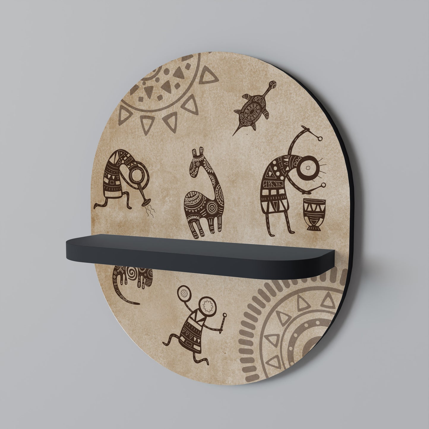 AFRIKANSK STIL Oval konsthylla i svart finish