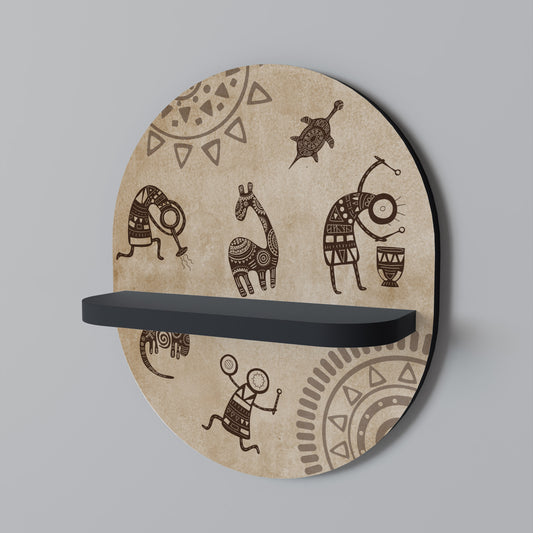 AFRIKANSK STIL Oval konsthylla i svart finish