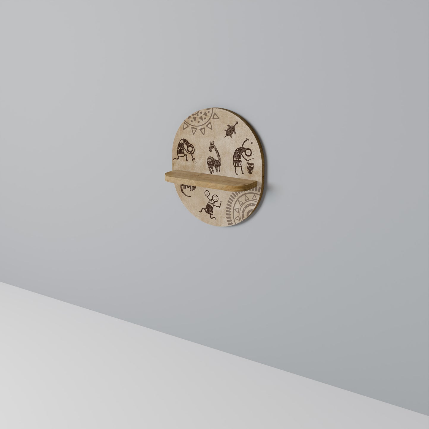 AFRICAN STYLE Oval Art Shelf In Oak Effect
