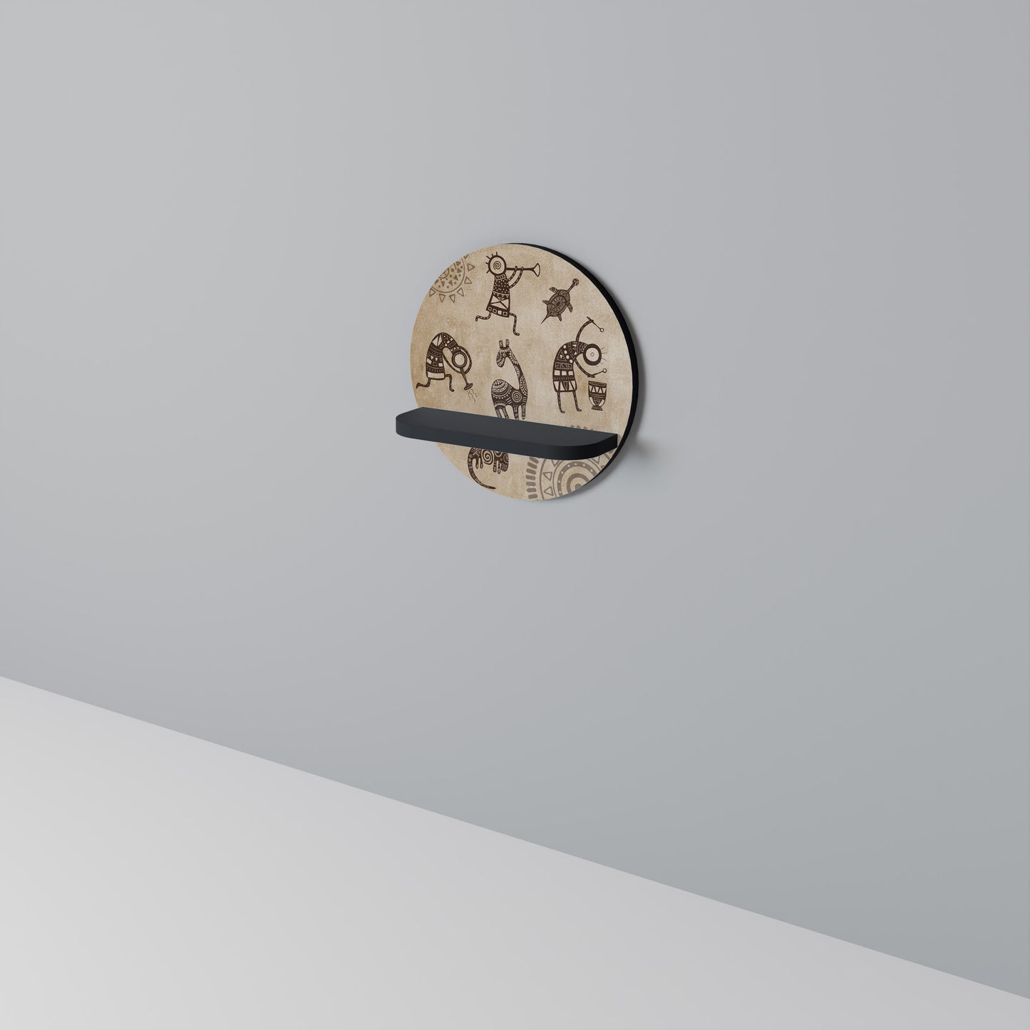 AFRICAN STYLE Round Art Shelf In Black Finish