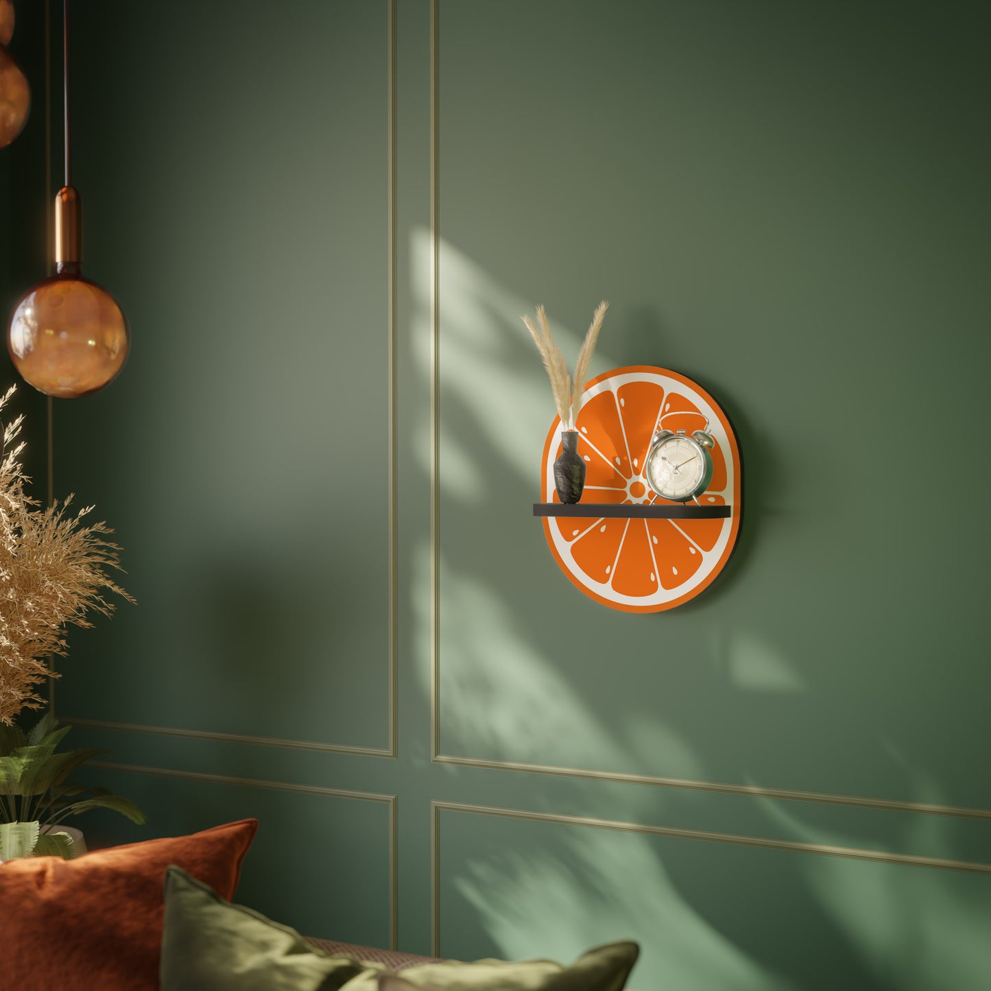 SAFTIG ORANGE Oval konsthylla i svart finish
