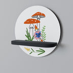 GARDEN GNOMES Round Art Shelf In Black Finish