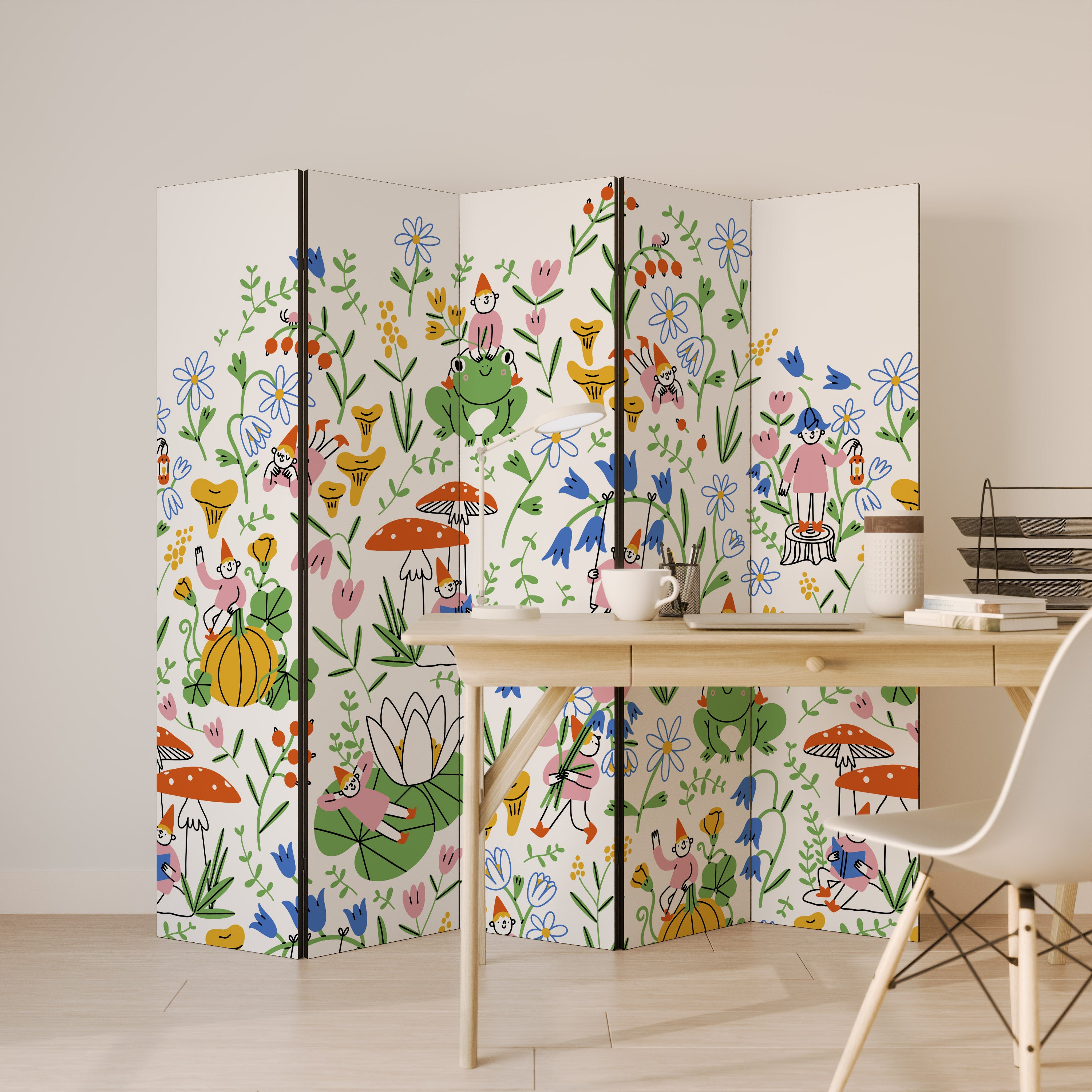 GARDEN GNOMES Dekorativ rumsavdelare – 5 paneler