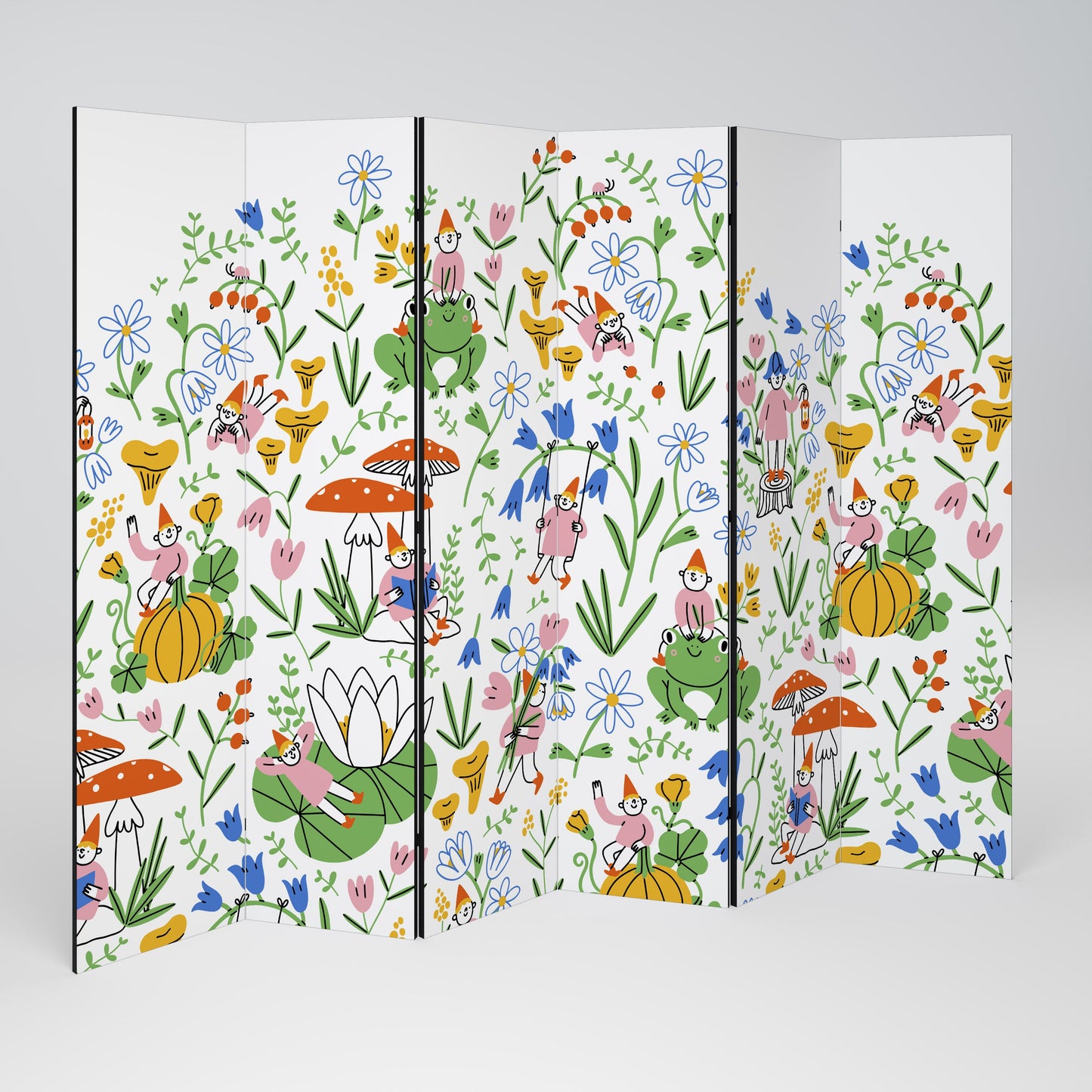 GARDEN GNOMES Decorative 6-Panel Room Divider