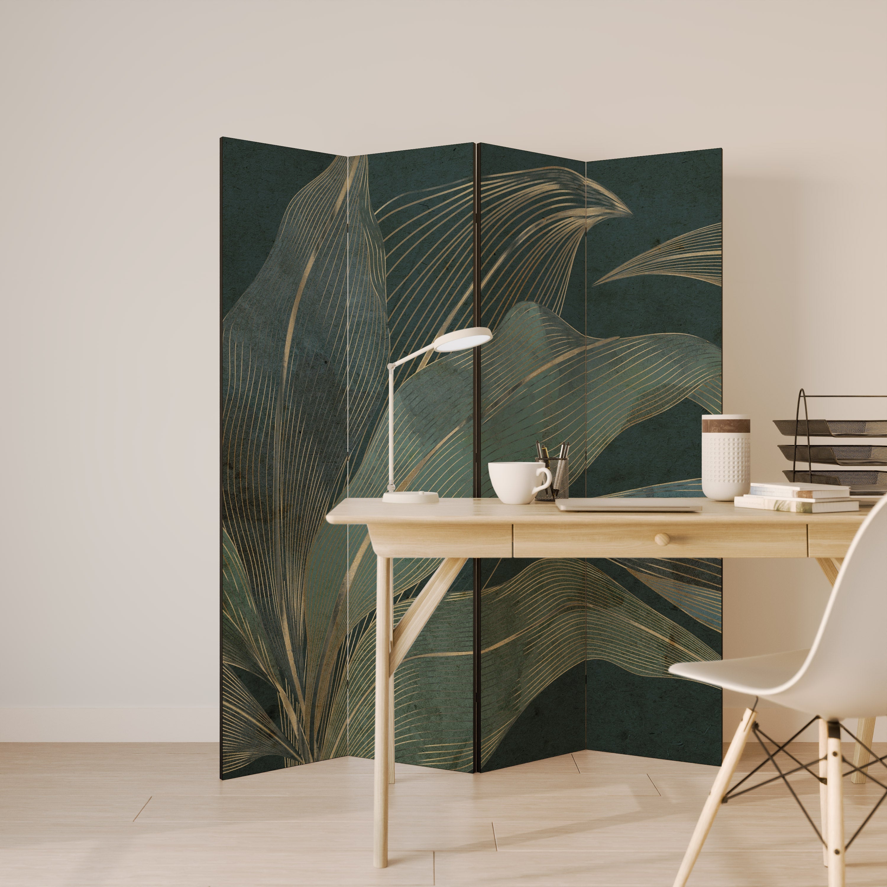Dekorativ rumsavdelare med 4 paneler i ROYAL GREEN