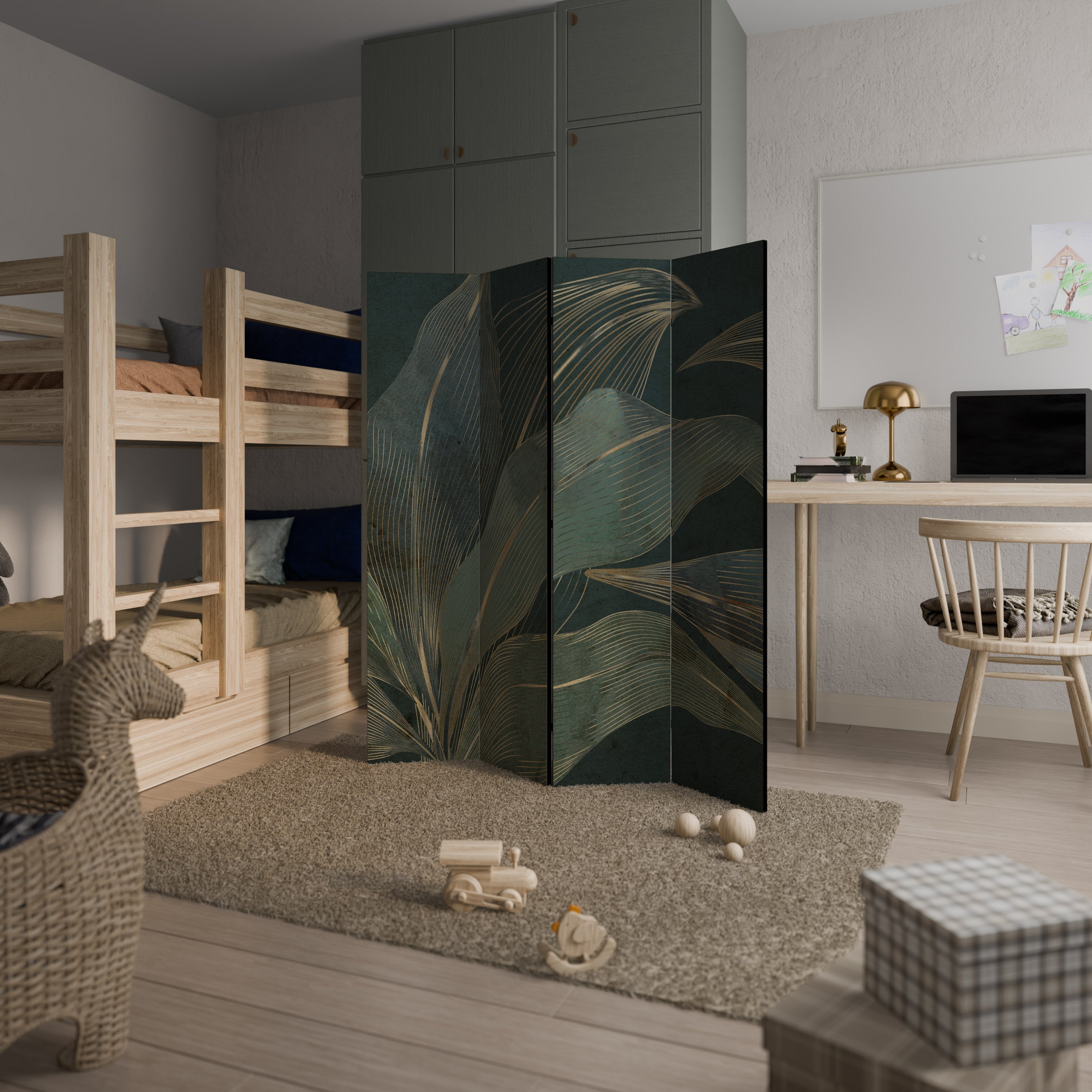 Dekorativ rumsavdelare med 4 paneler i ROYAL GREEN