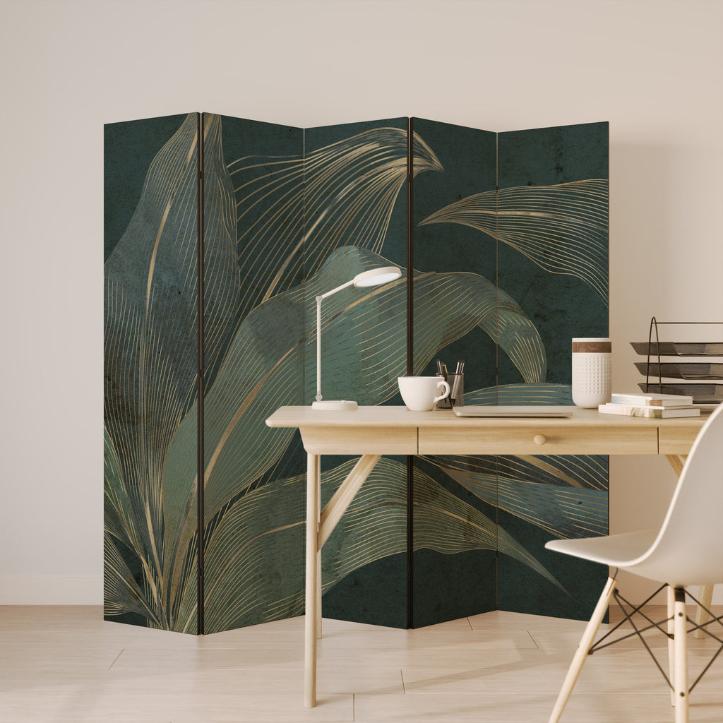 Dekorativ rumsavdelare med 5 paneler i ROYAL GREEN