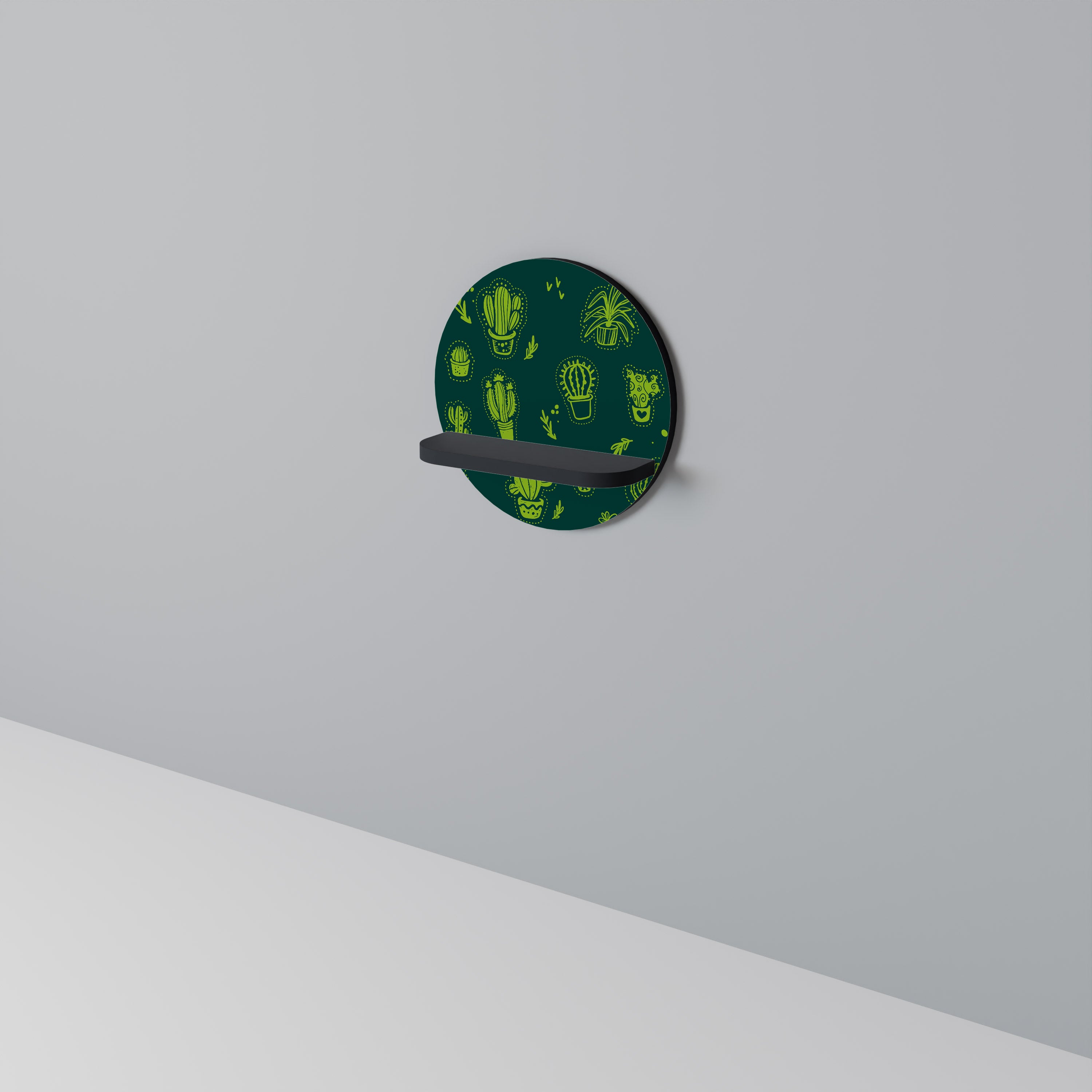 DESERT GREEN Rund Art Hylla I Svart Finish