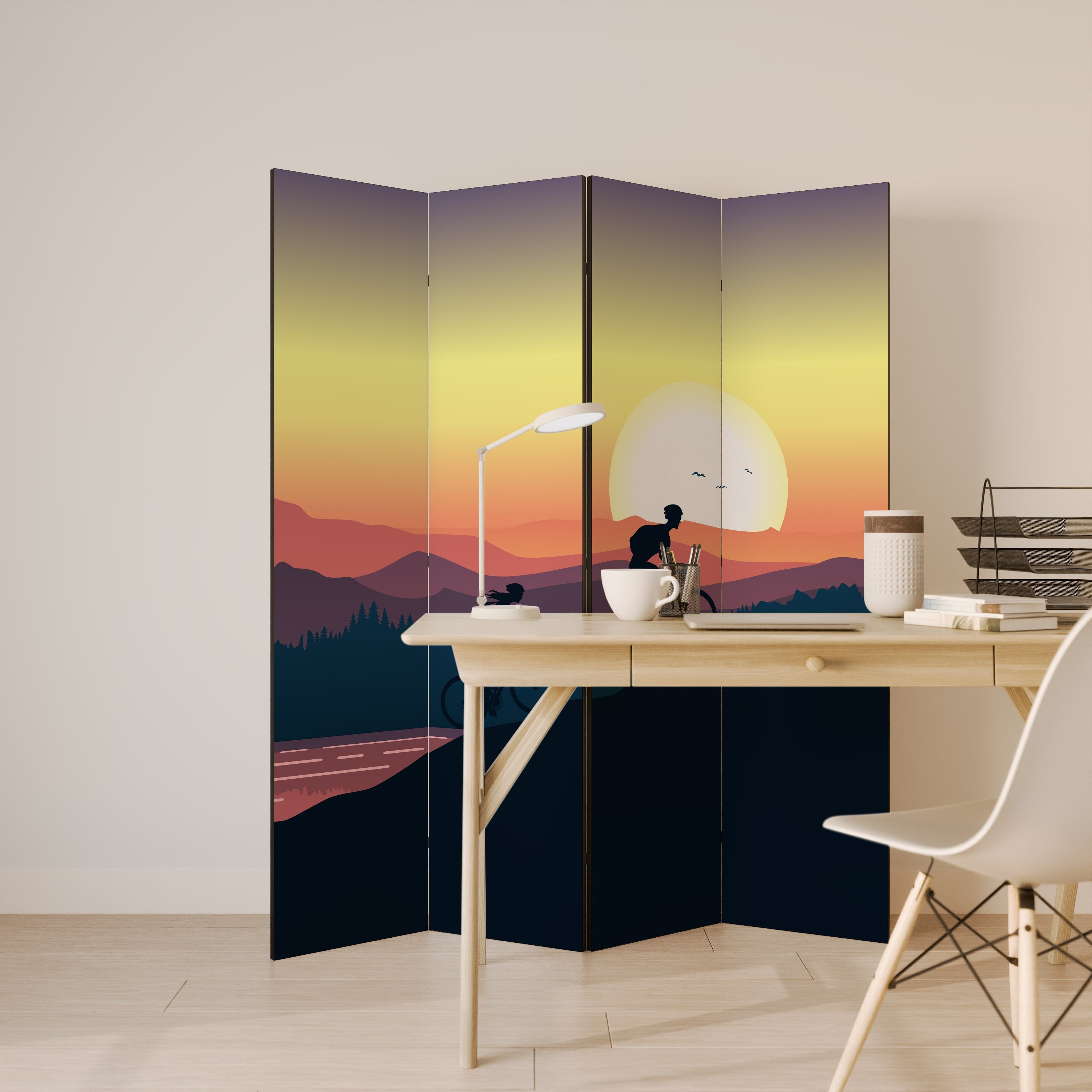 CYCLING HORIZON Dekorativ rumsavdelare med 4 paneler