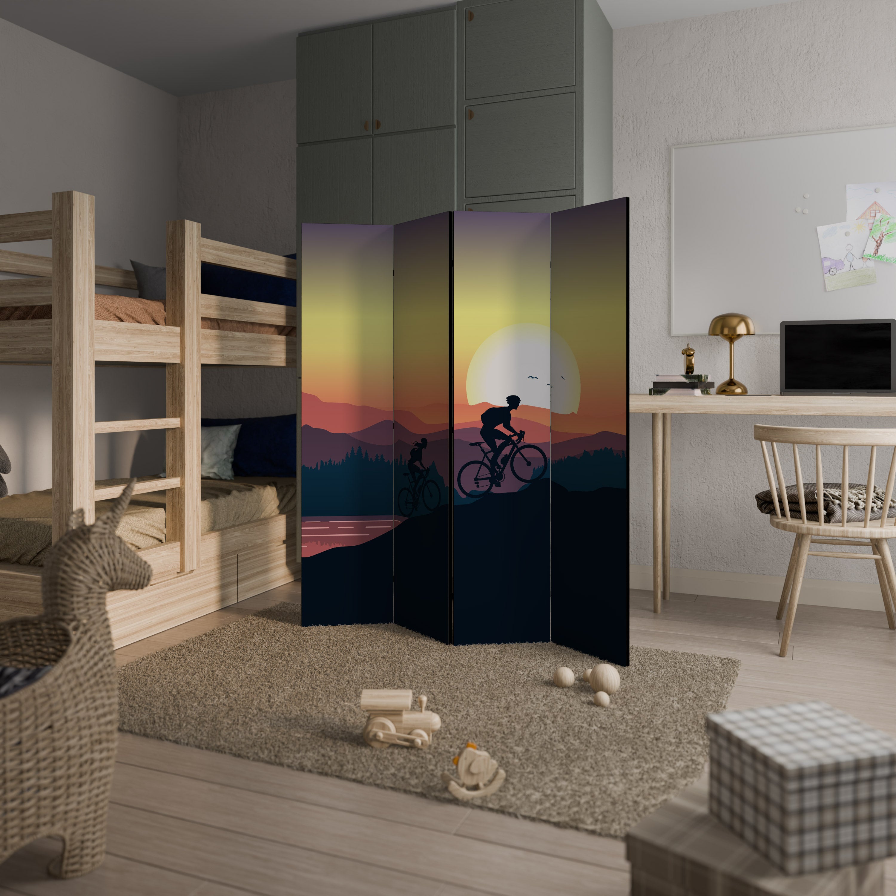 CYCLING HORIZON Dekorativ rumsavdelare med 4 paneler