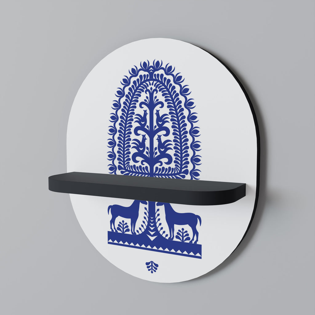 POLISH FOLK ART Oval konsthylla i svart finish
