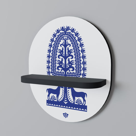 POLISH FOLK ART Oval Art Shelf In Black Finish