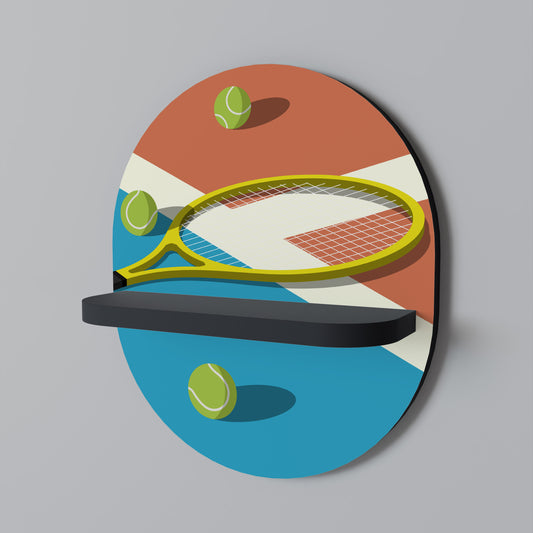 TENNIS ESSENTIALS Oval Art Shelf In Black Finish