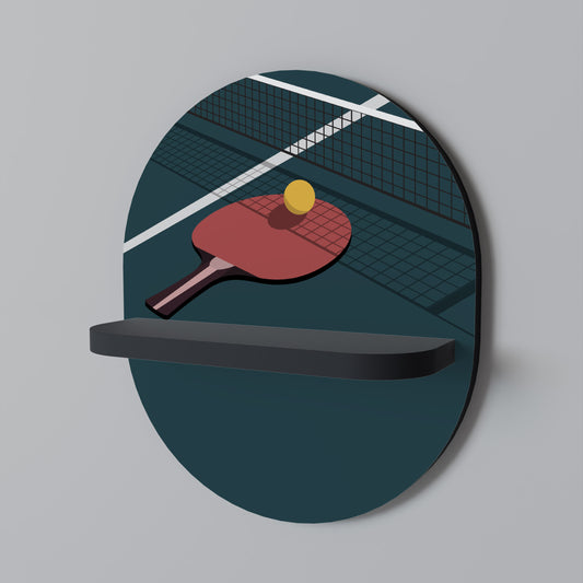 PING- PONG GAME Oval Art Shelf In Black Finish
