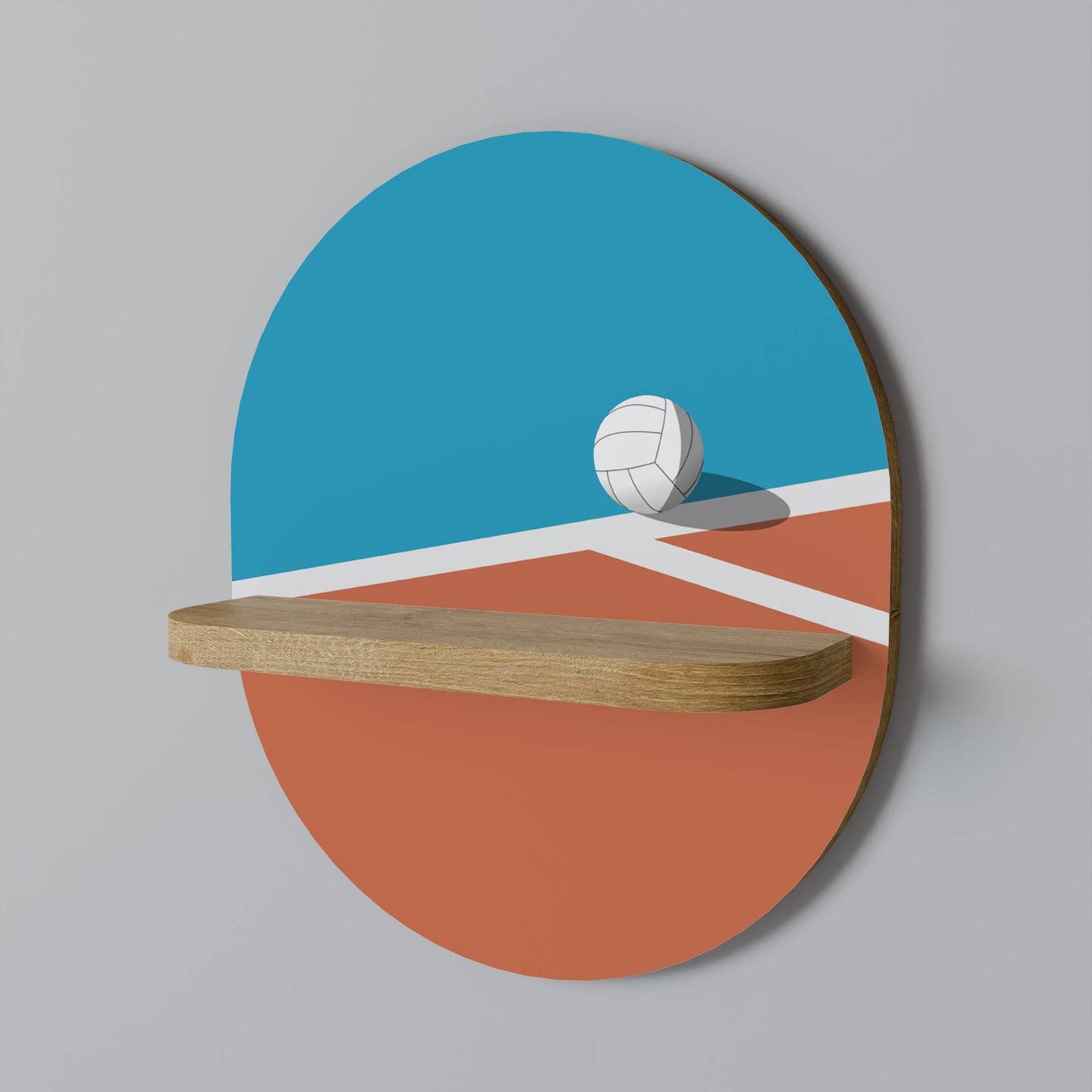 VOLLEYBALL TIME Oval Art Shelf In Oak Effect