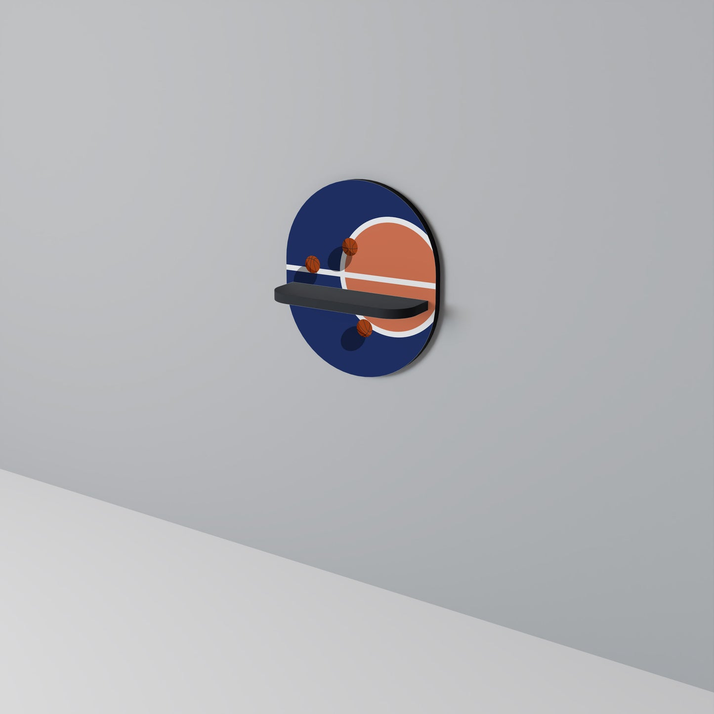 BASKETBALL CHALLENGE Oval Art Shelf In Black Finish