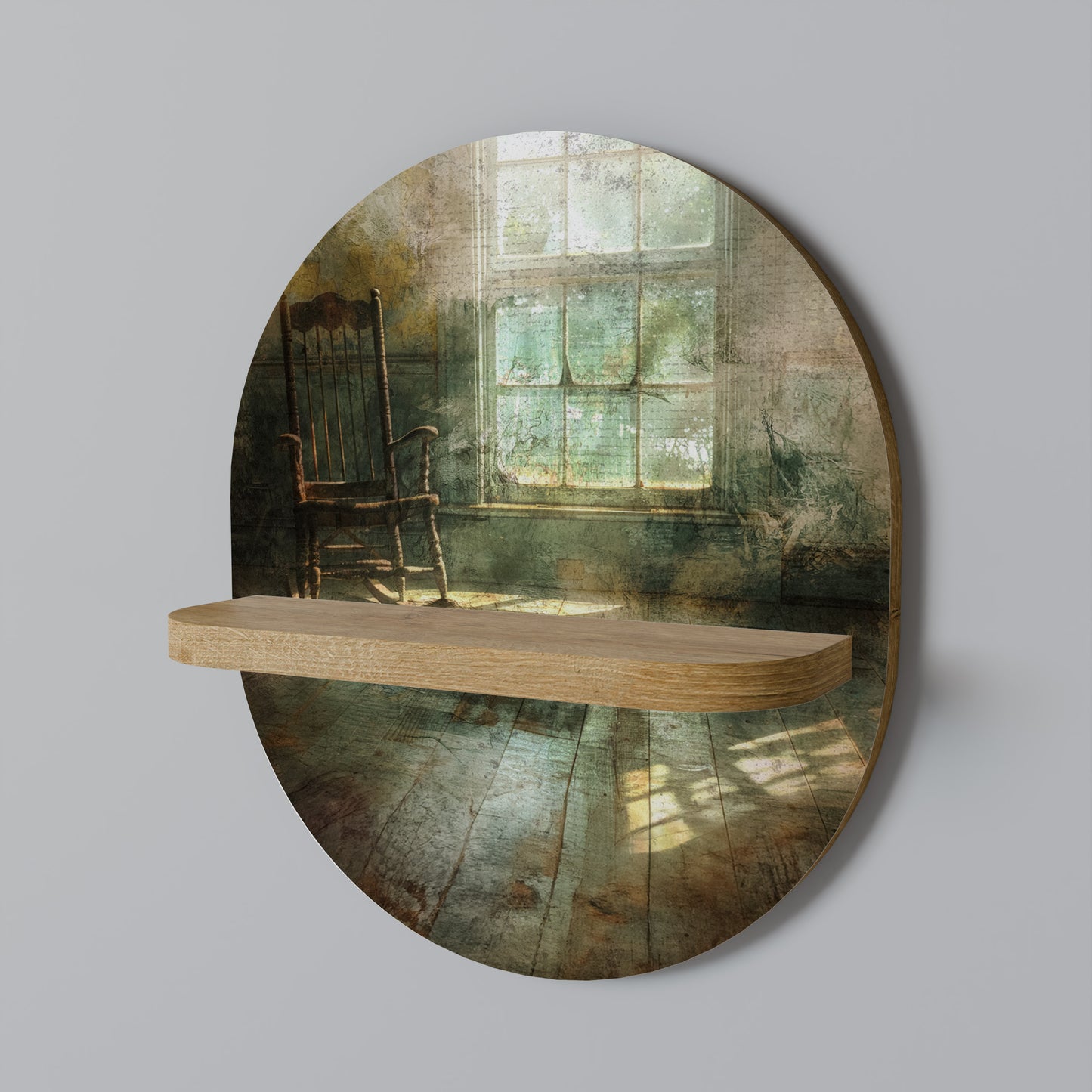 SUNLIT STILLNESS Oval Art Shelf In Oak Effect