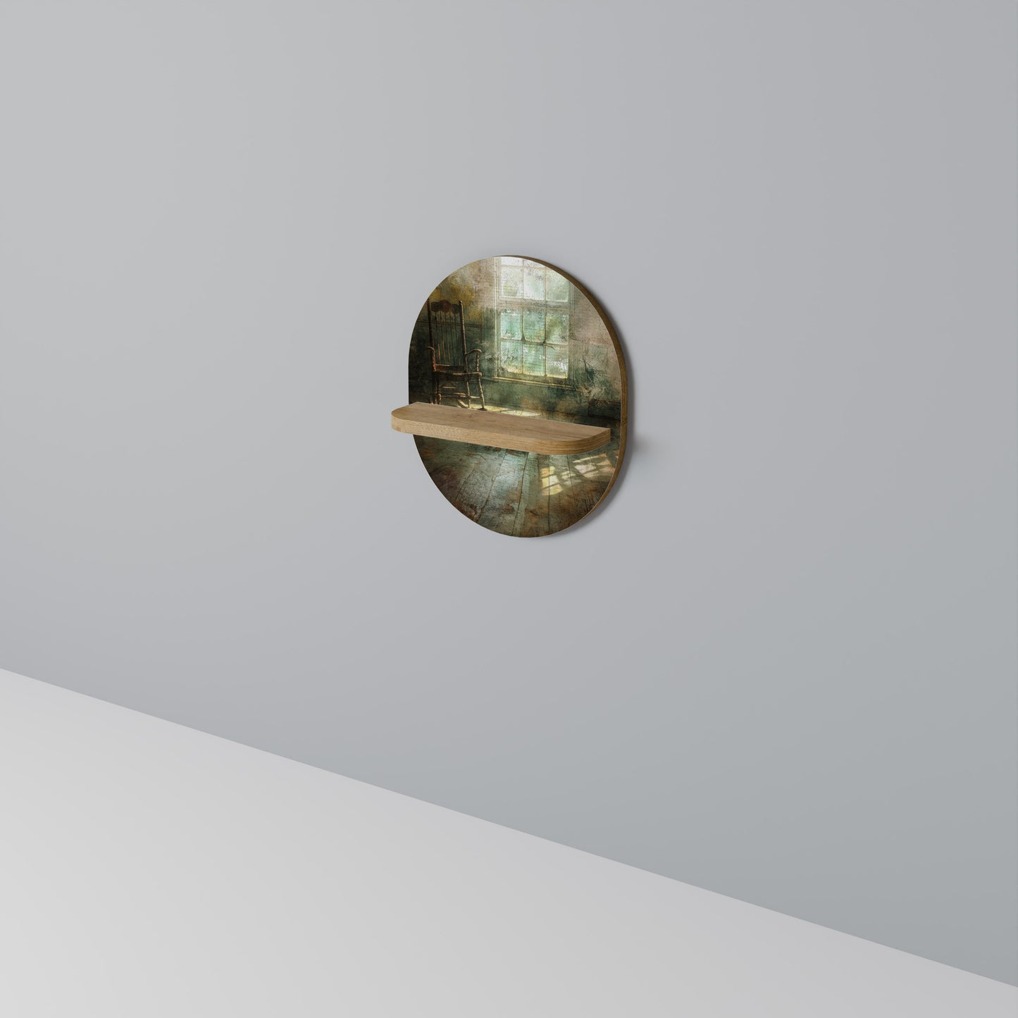 SUNLIT STILLNESS Oval Art Shelf In Oak Effect