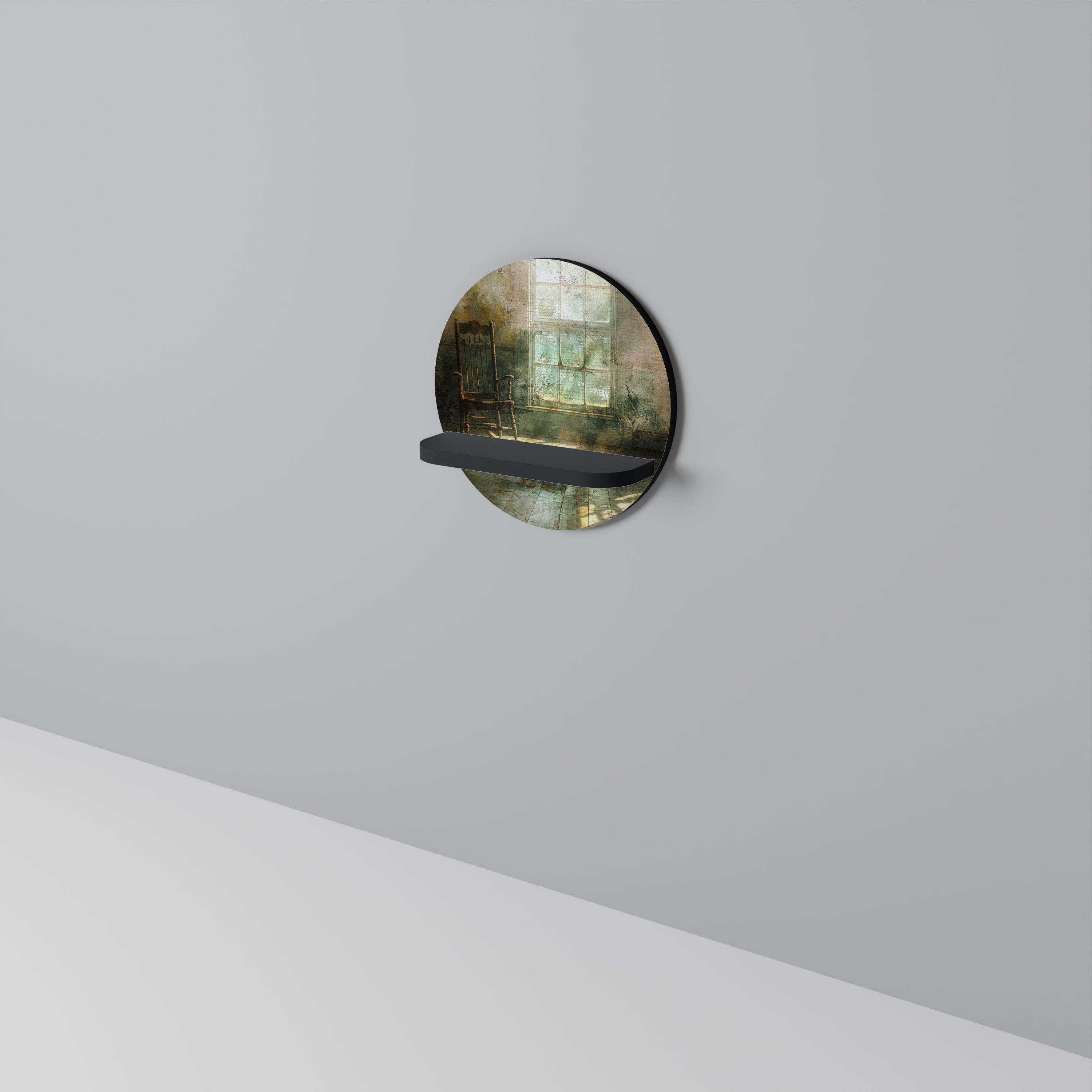 SUNLIT STILLNESS Rund konsthylla i svart finish